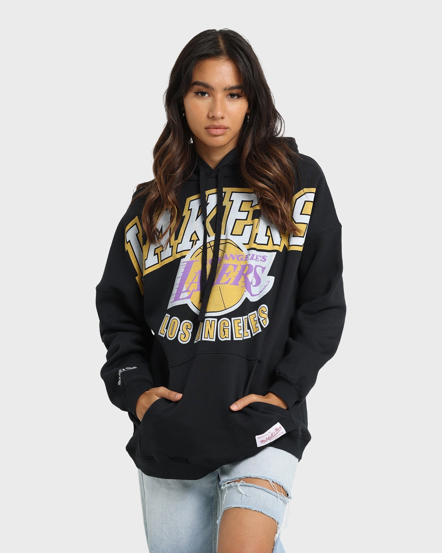 yoga enthusiasts Mitchell & Ness Los Angeles Lakers XL Invert Arch Vintage Hoodie Faded Black