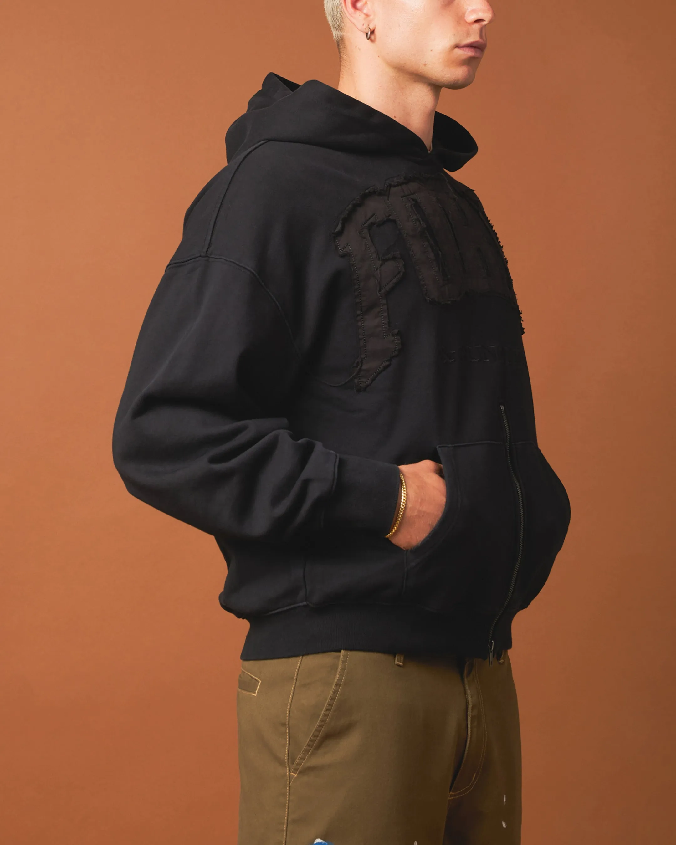 404 Bottom Zip Form Hoodie Black suitable for anniversaries
