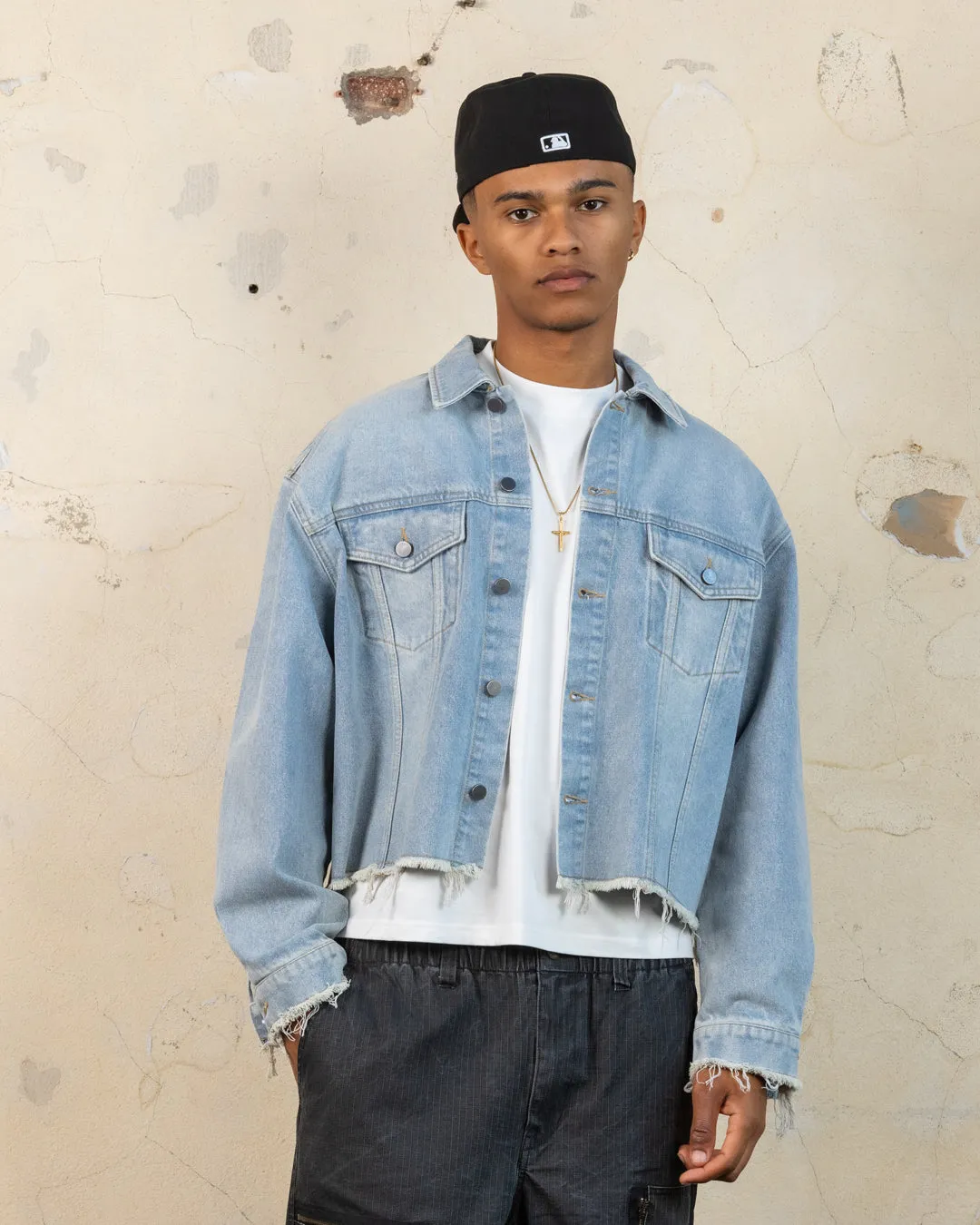 404 Riptide Cropped Jacket Blue Wash Hook and loop fasteners