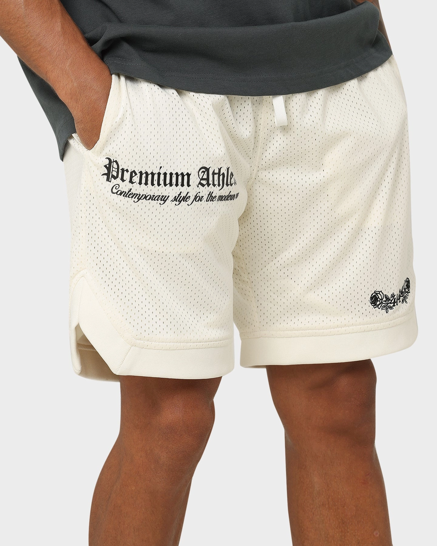 404 Premium Athletics Basketball Shorts Off White Mood Casual
