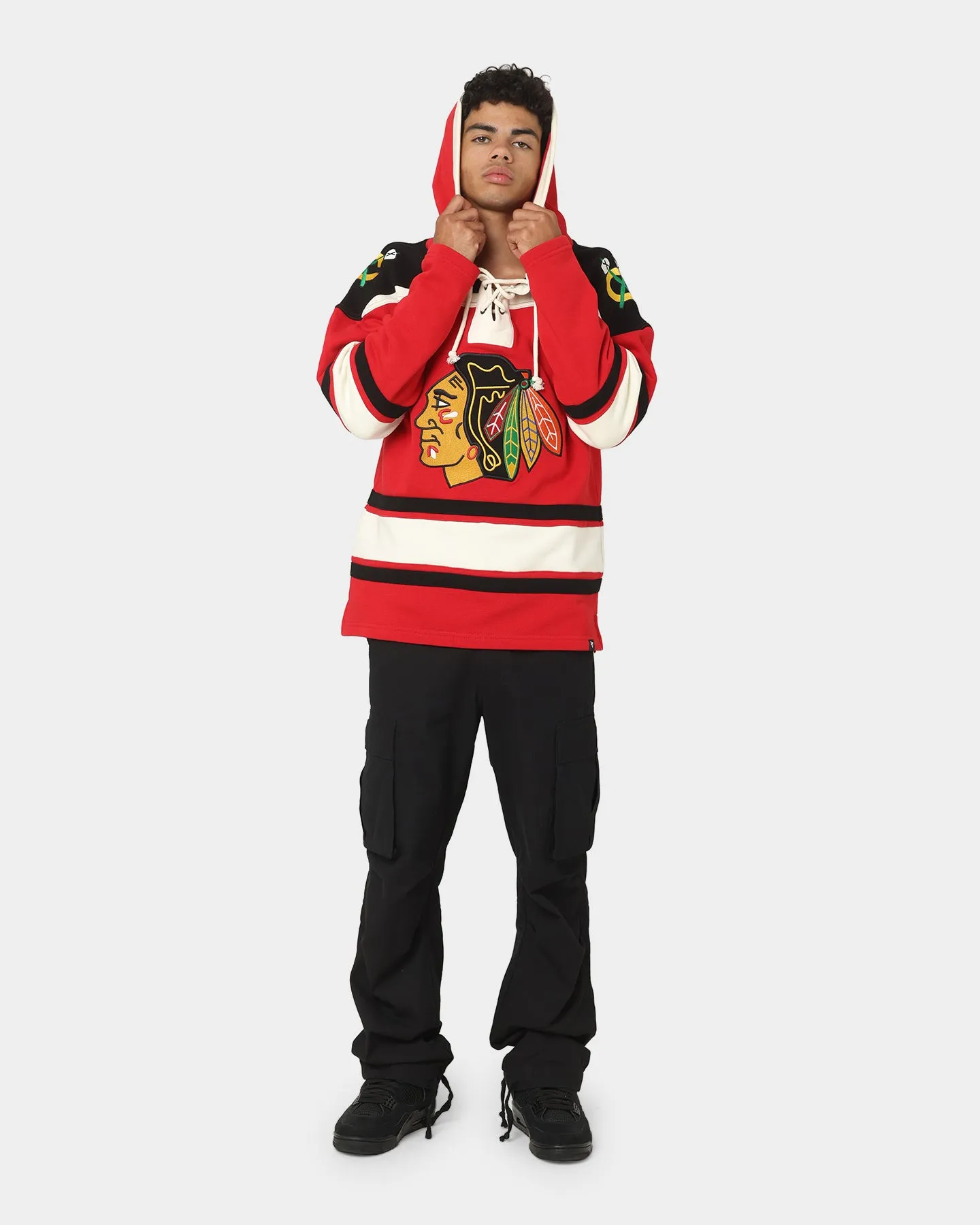 47 Brand Chicago Blackhawks Superior Lacer Hoodie Red Base Layer Outdoor Comfort