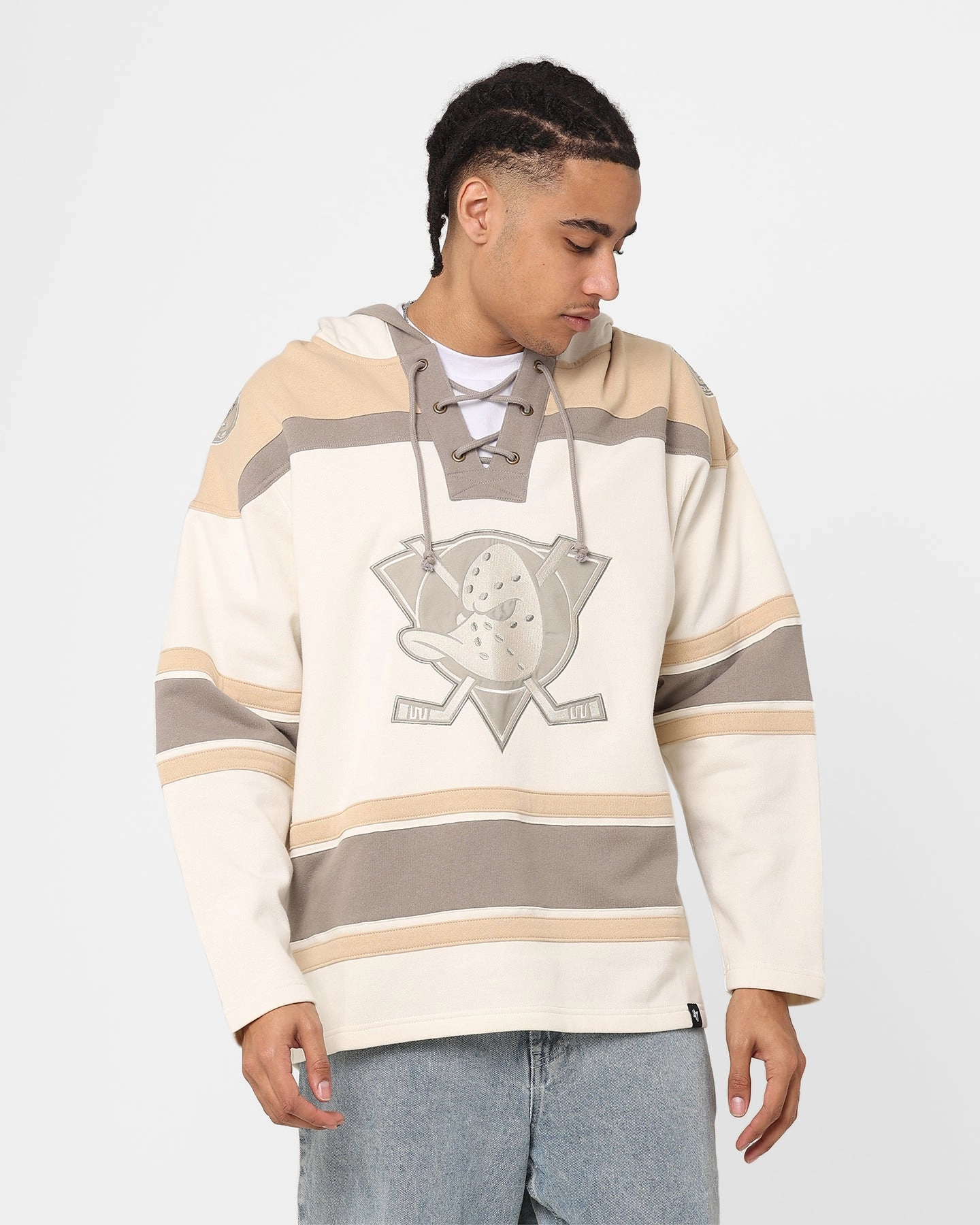 47 Brand Anaheim Ducks Superior Lacer Hoodie Cream/Khaki Removable Inner Layer WrinkleResistant