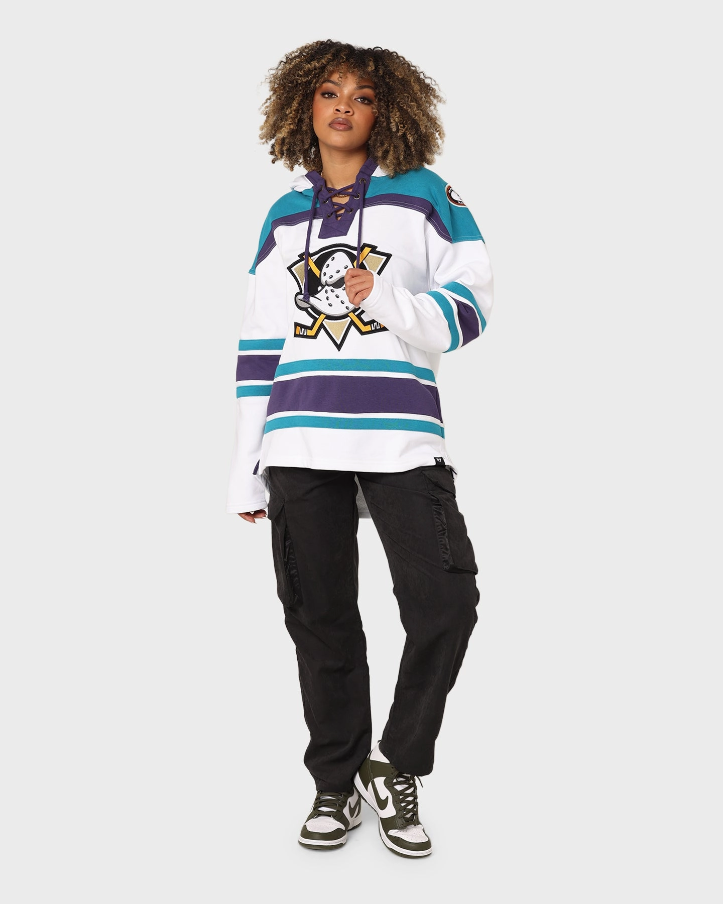 All Weather Protection Ergonomic Fit 47 Brand Anaheim Ducks Superior Lacer Hoodie White Wash