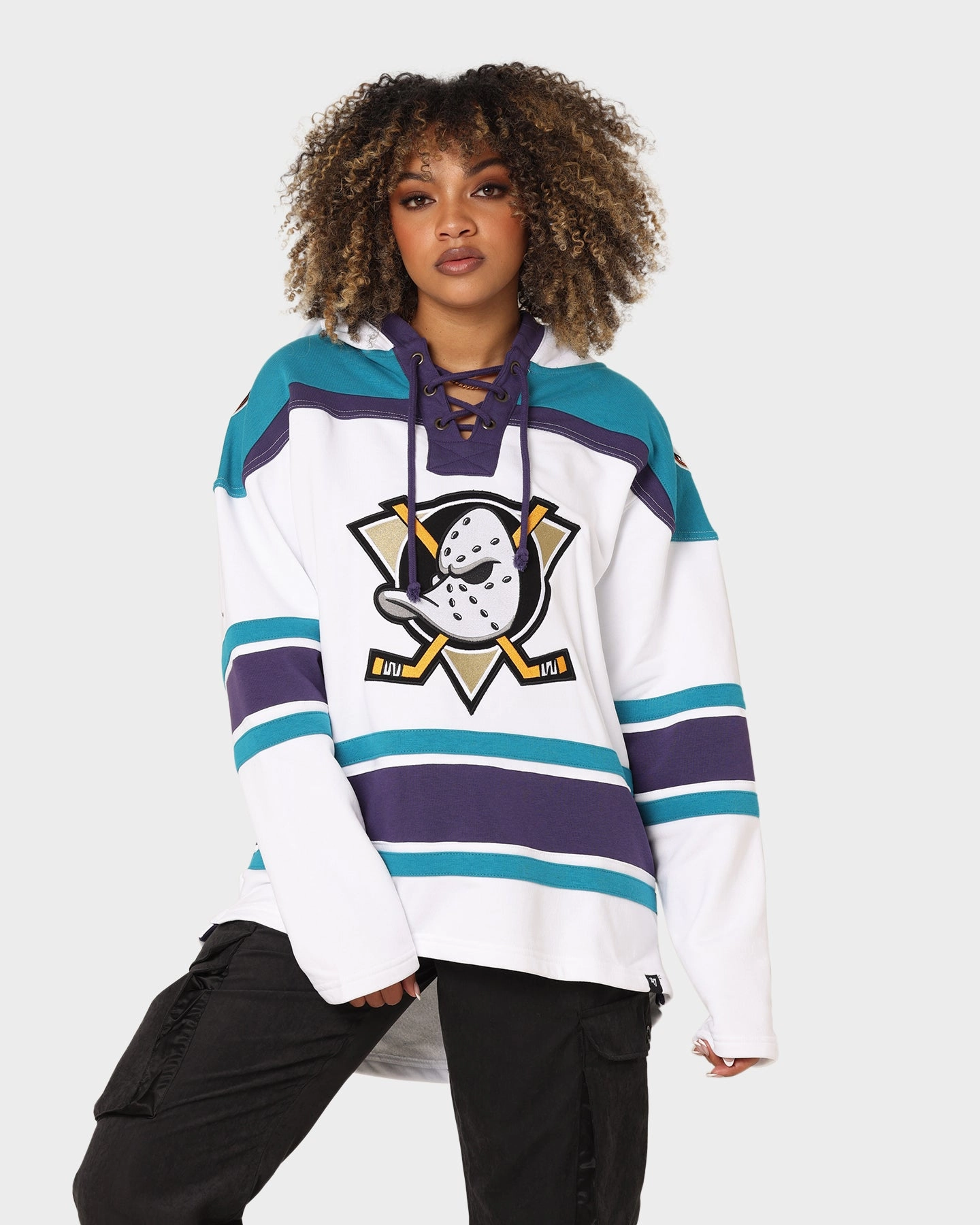 Multi Pocket 47 Brand Anaheim Ducks Superior Lacer Hoodie White Wash