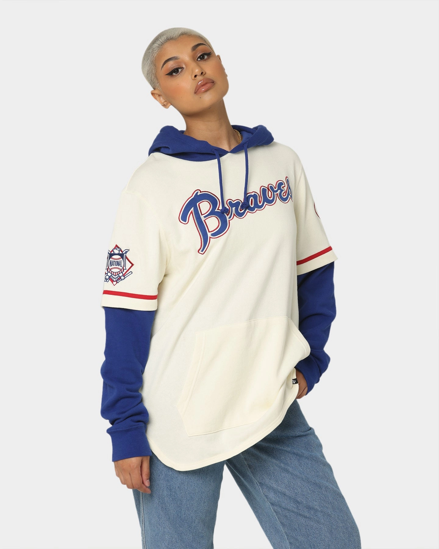 47 Brand Atlanta Braves Shortstop Hoodie Cream Elastic Cuff Mechanism