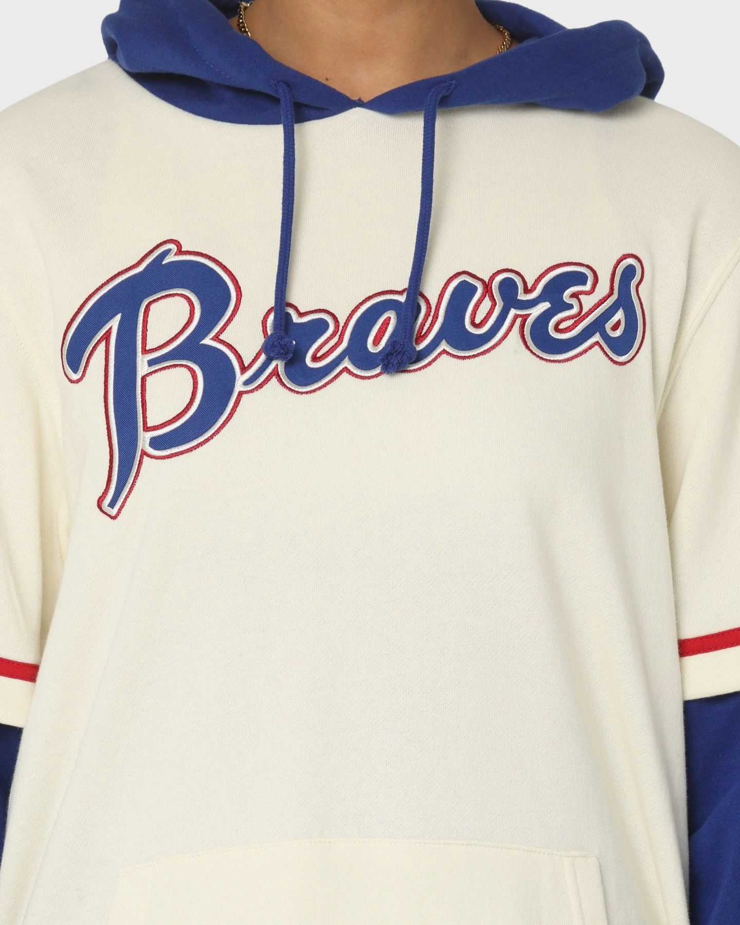 sun resistant Softshell Fabric 47 Brand Atlanta Braves Shortstop Hoodie Cream
