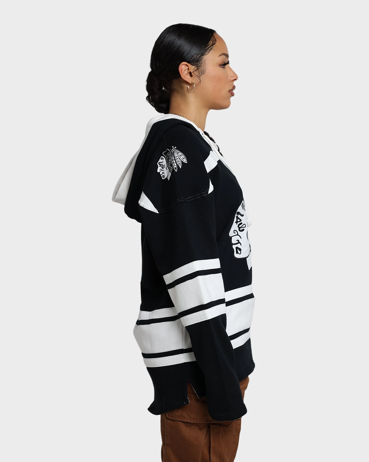 pattern - mixing Zipper Closure 47 Brand Chicago Blackhawks Superior Lacer Hoodie Jet Black