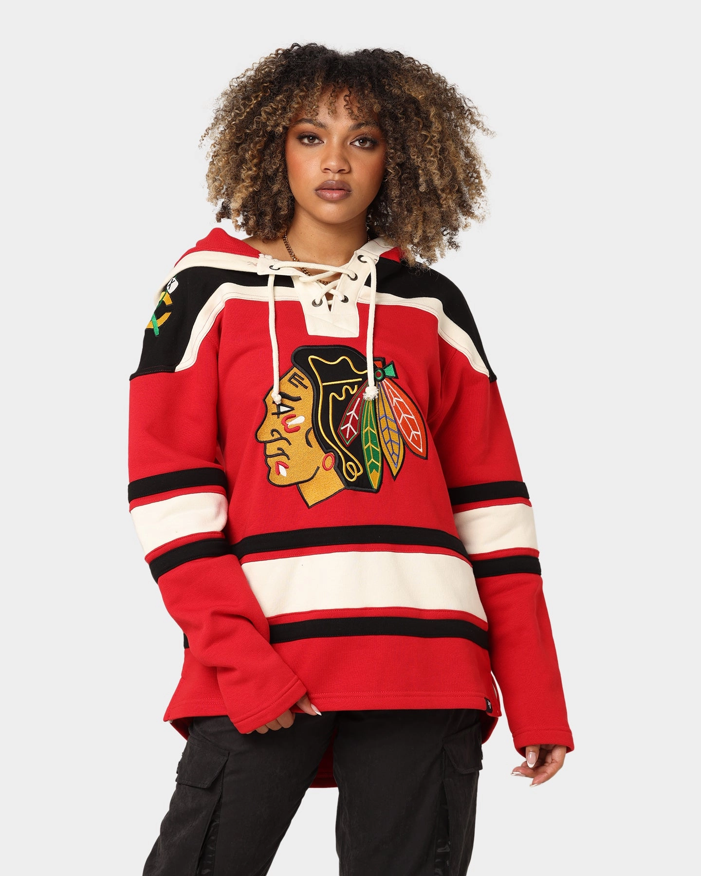 47 Brand Chicago Blackhawks Superior Lacer Hoodie Red Double layer fabric Magnetism