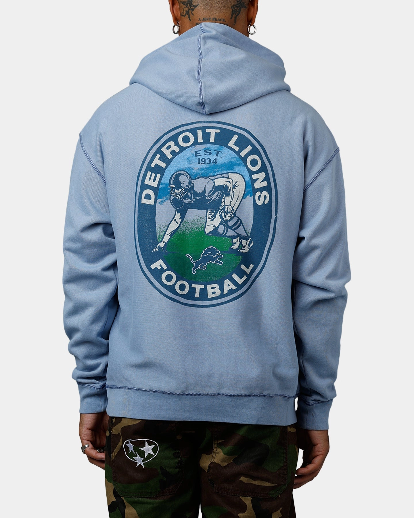 47 Brand Detroit Lions Boot Path Hoodie Blue Compression Fold Design Versatile Layering Piece