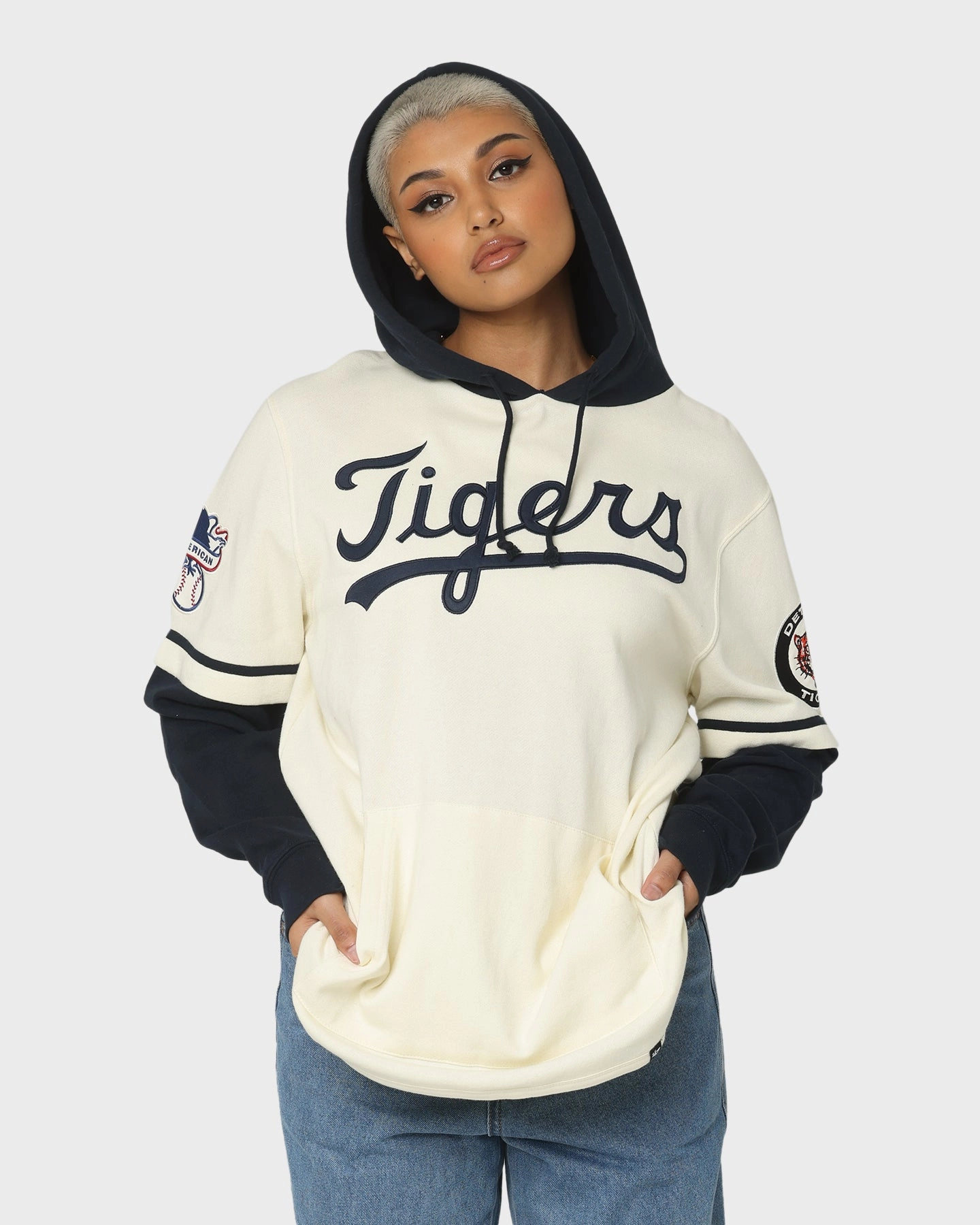 suitable for extreme sports YKK Zipper Quality 47 Brand Detroit Tigers Shortstop Hoodie Cream