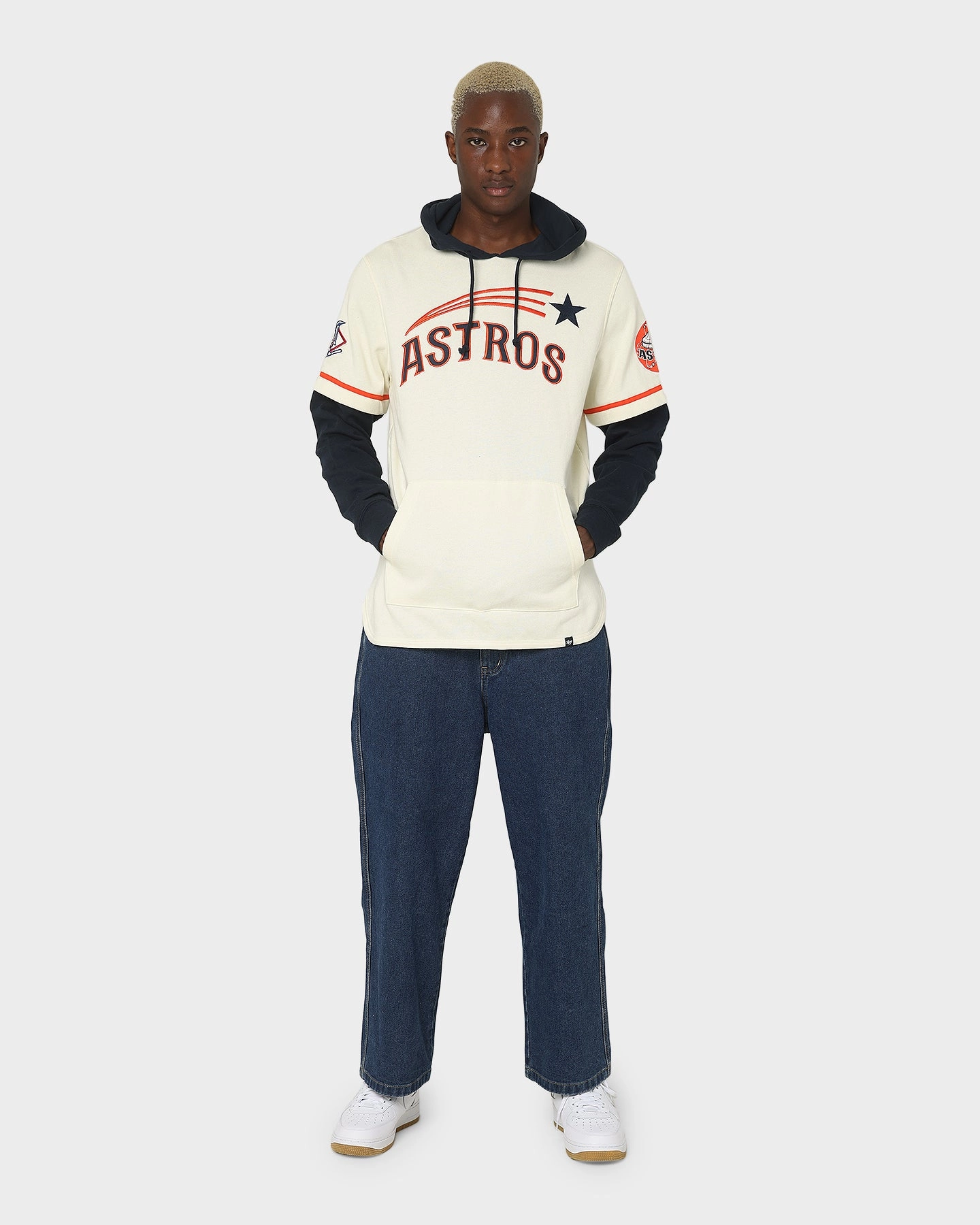 47 Brand Houston Astros Shortstop Hoodie Cream Multipanel Construction
