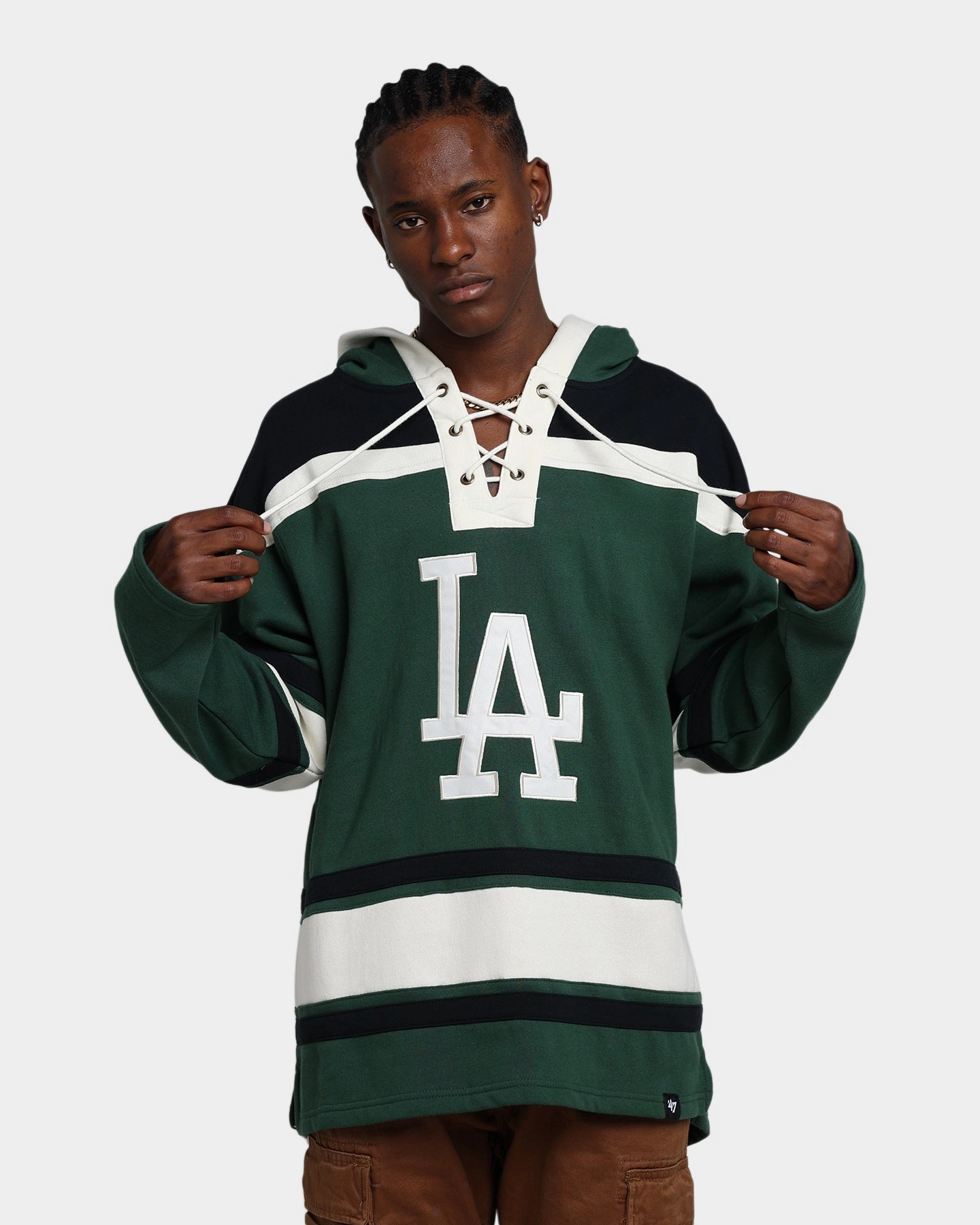 suitable for spring activities 47 Brand Los Angeles Dodgers Superior Lacer Hoodie Dark Green