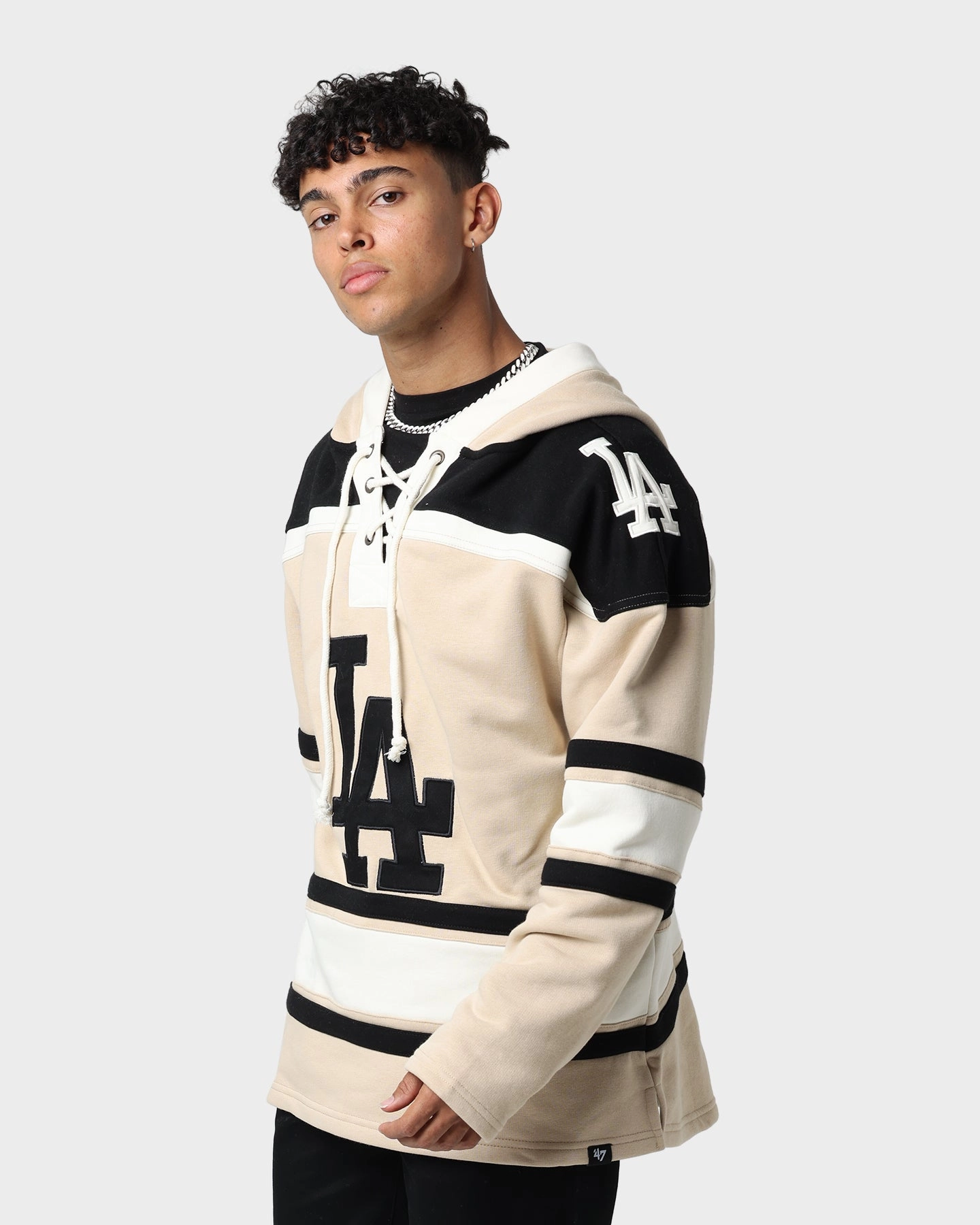 Smooth Zipper Action Fashion Week 47 Brand Los Angeles Dodgers Superior Lacer Hoodie Khaki