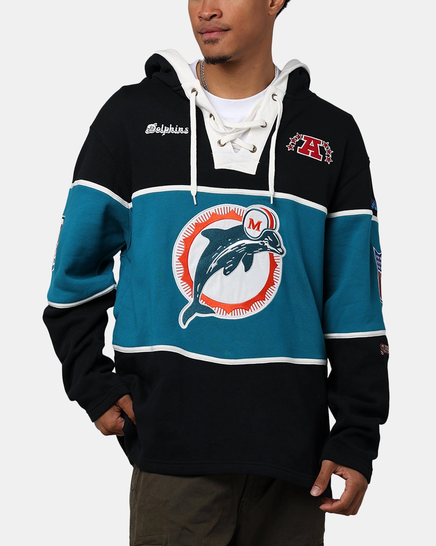 Expandable Sleeve Cuffs Guard 47 Brand Miami Dolphins Super Bowl Gridiron Lacer Hoodie Jet Black