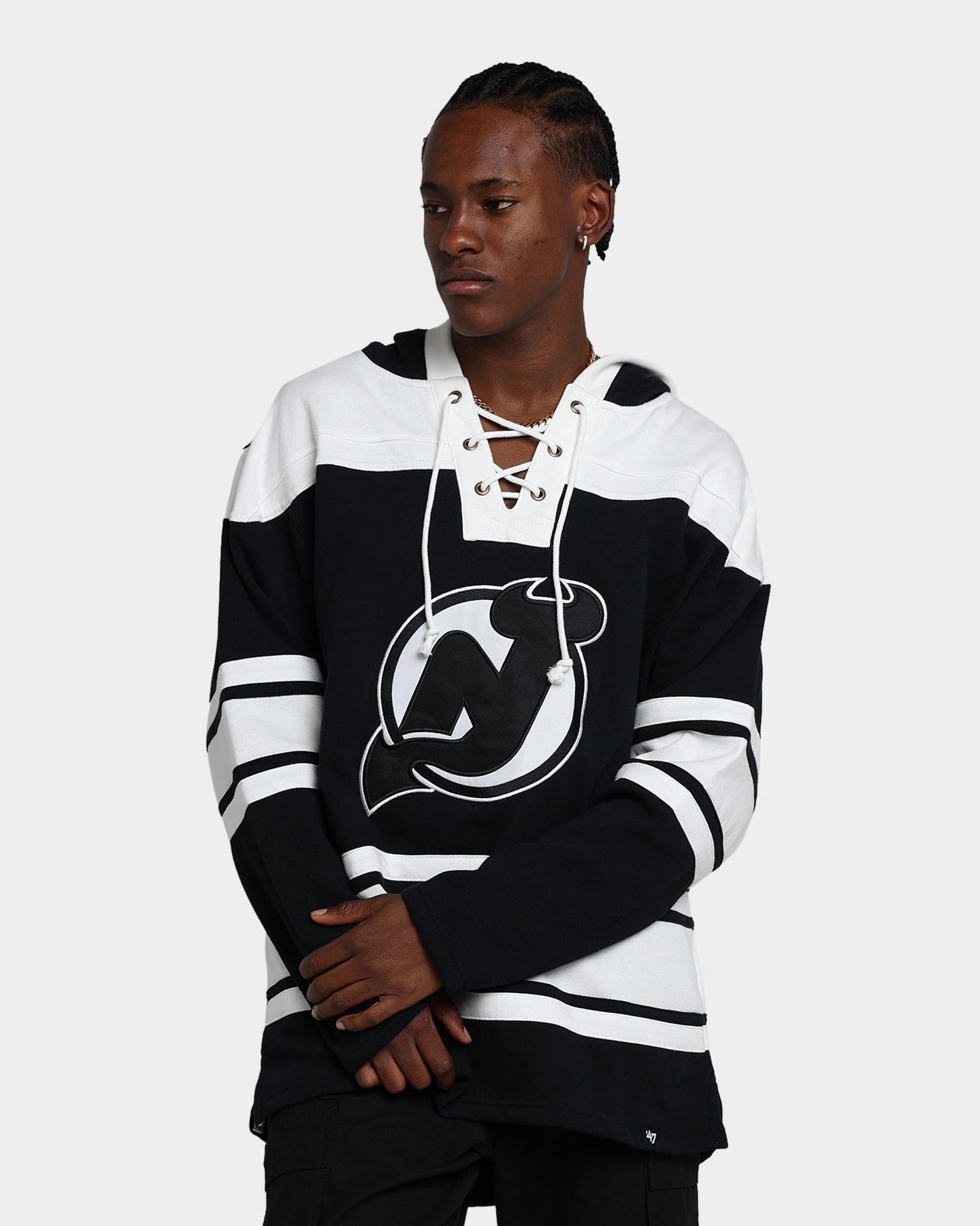 47 Brand New Jersey Devils Superior Lacer Hoodie Jet Black Functional Warmth Adjustable Drawstrings