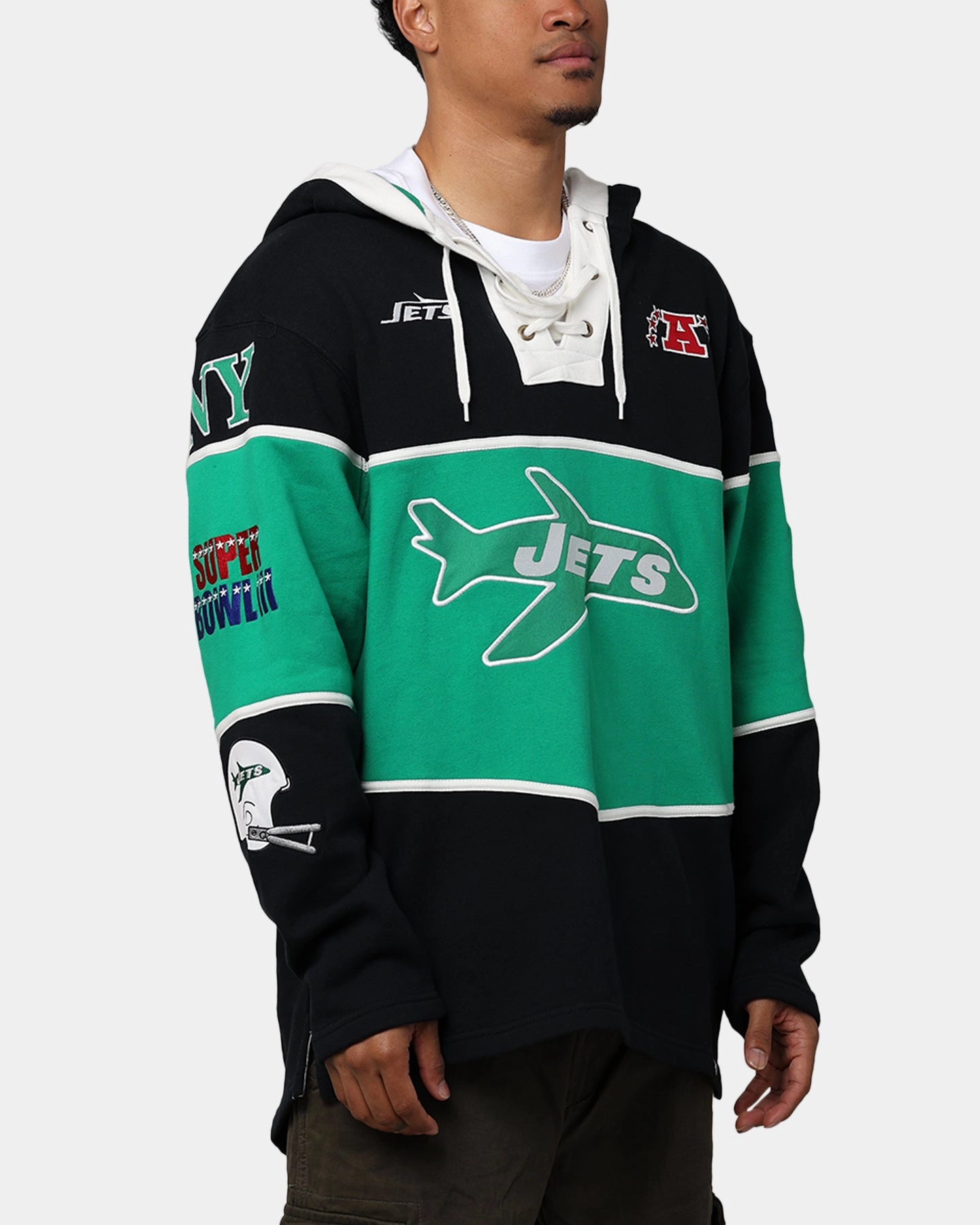 Ticket 47 Brand New York Jets Super Bowl Gridiron Lacer Hoodie Jet Black