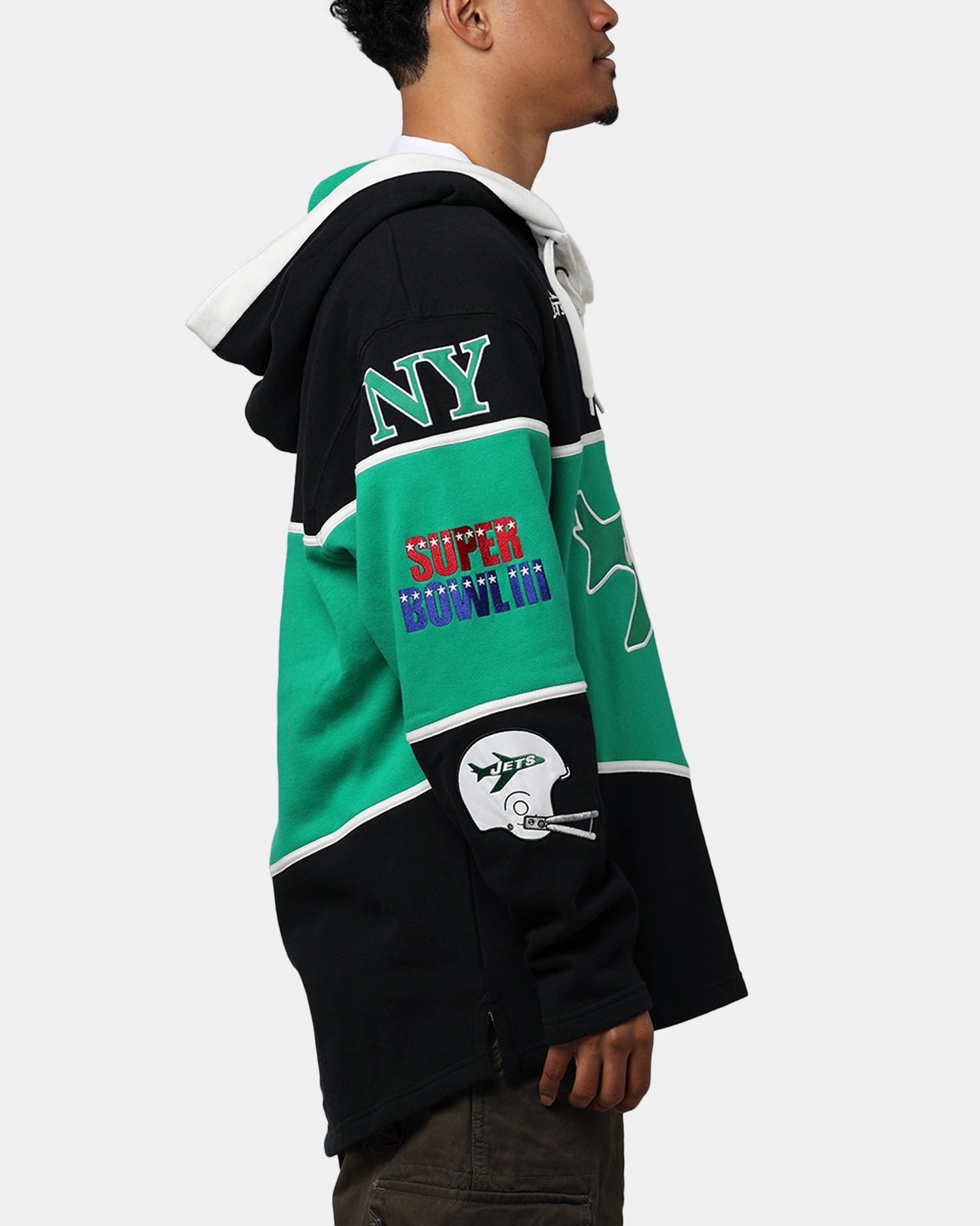 Gift suitable for spring activities 47 Brand New York Jets Super Bowl Gridiron Lacer Hoodie Jet Black