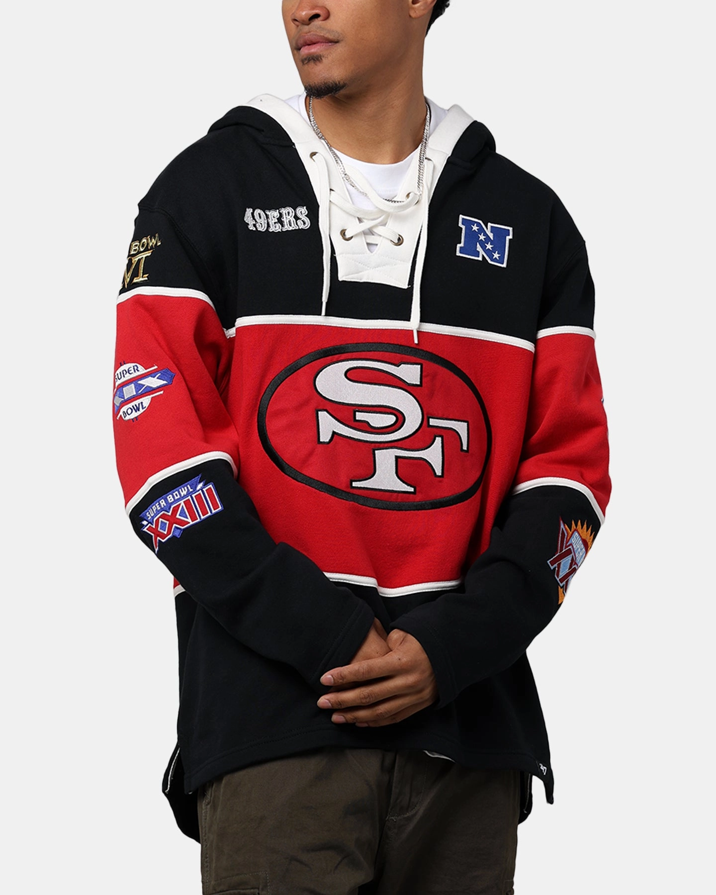 Snag Free Zippers Inspire 47 Brand San Francisco 49ers Super Bowl Gridiron Lacer Hoodie Jet Black