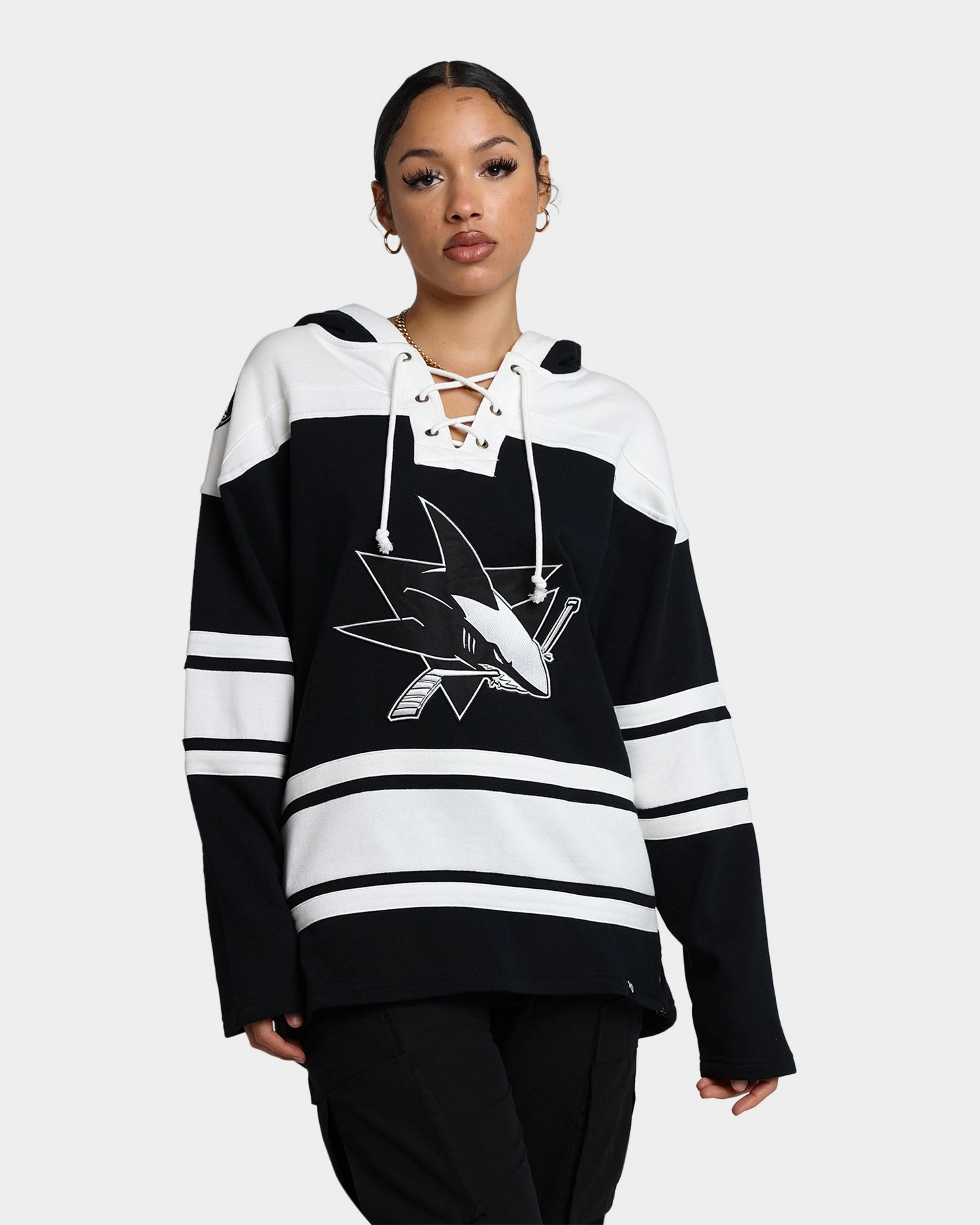 Abrasion resistant Draw 47 Brand San Jose Sharks Superior Lacer Hoodie Jet Black