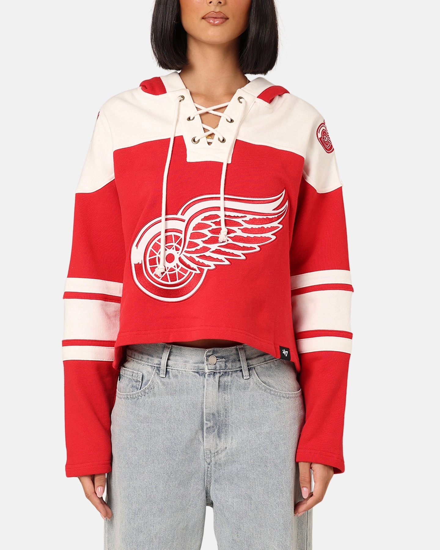 47 Brand Women's Detroit Red Wings Cropped Lacer Hoodie Red Versatile Design Storage