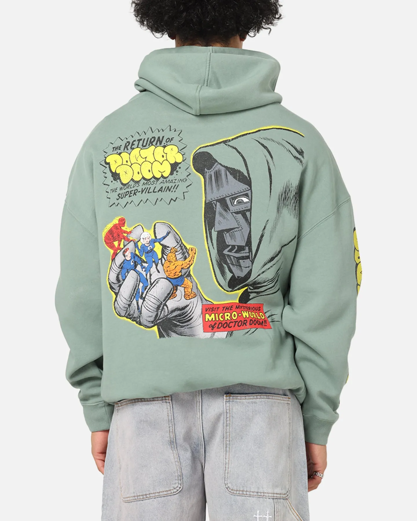 suitable for outdoor adventures 73 Studio Marvel Fantastic Four Doctor Doom Villain Hoodie Washed Green