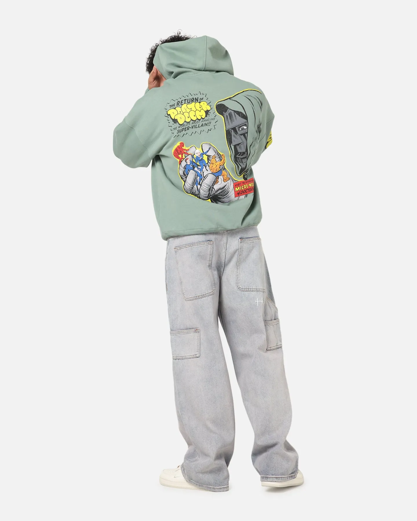AdjustableCuffs 73 Studio Marvel Fantastic Four Doctor Doom Villain Hoodie Washed Green