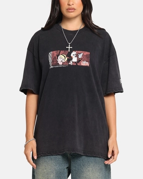 Floral Print Relaxed Comfort Wear 73 Studio X Cartoon Network Bill & Mandy Box Logo Vintage T-Shirt Black Acidwash