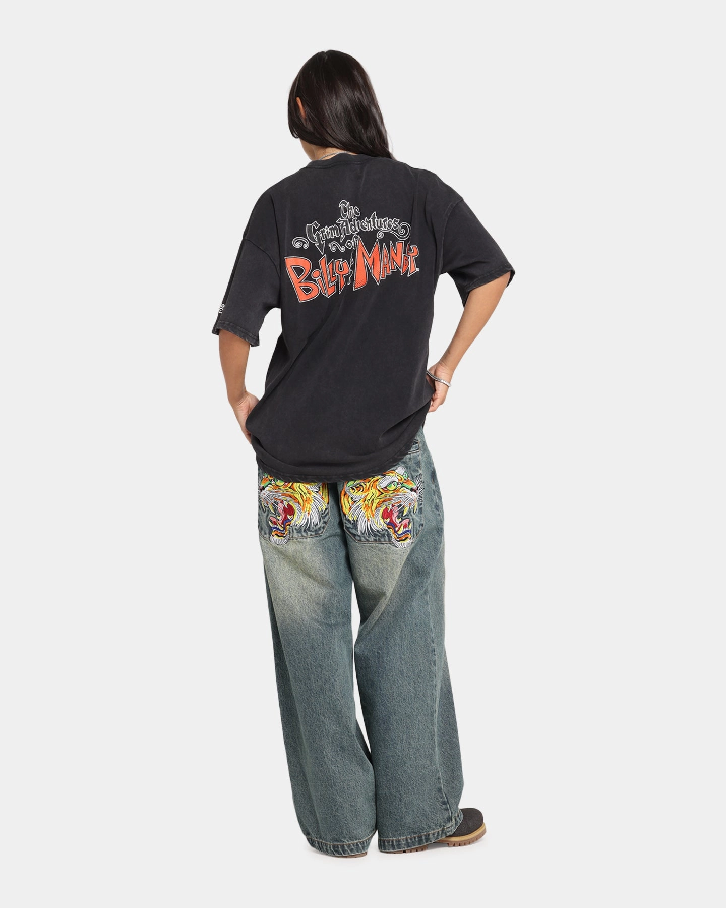 Sleek Design Seasonal Staple 73 Studio X Cartoon Network Bill & Mandy Box Logo Vintage T-Shirt Black Acidwash