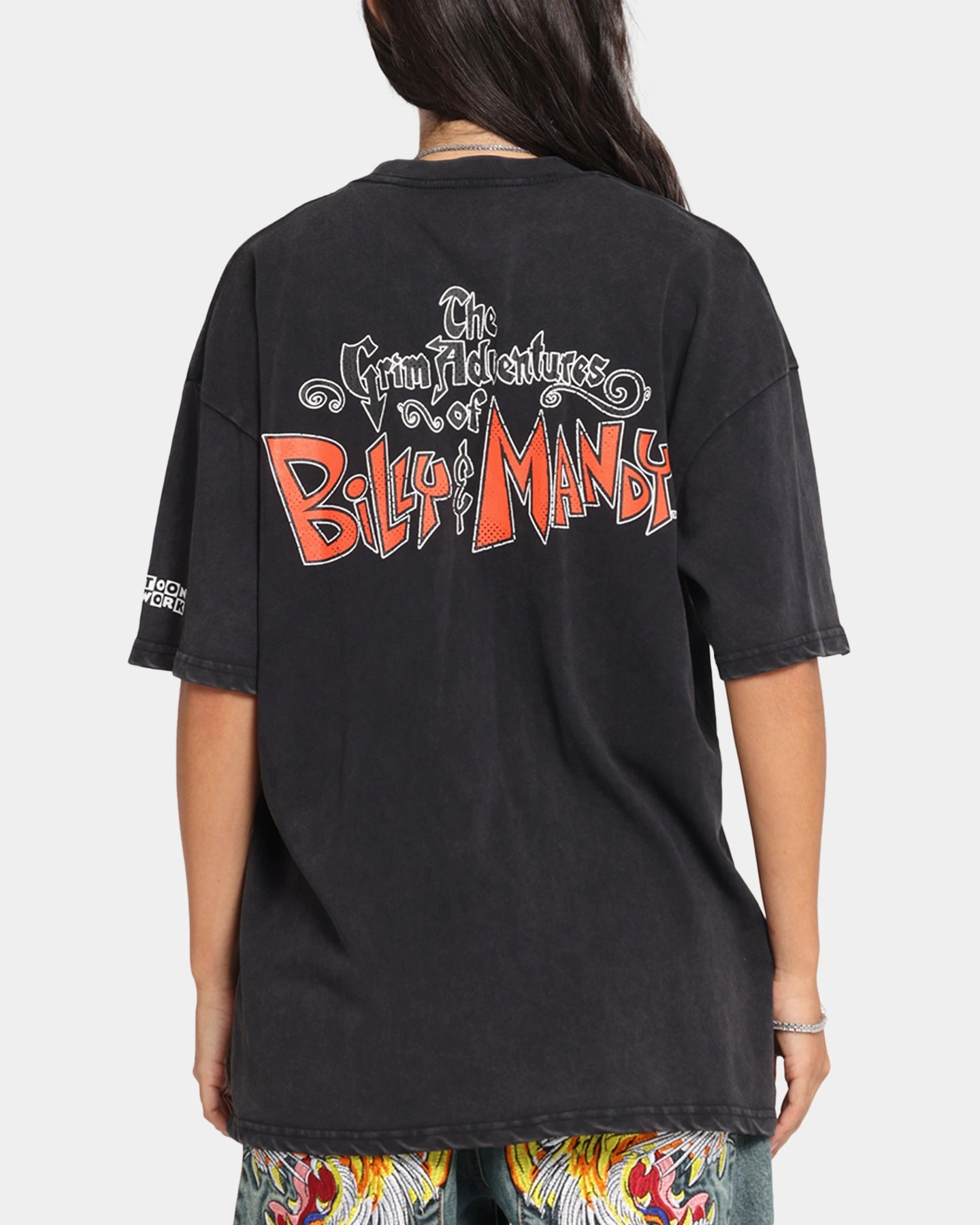 73 Studio X Cartoon Network Bill & Mandy Box Logo Vintage T-Shirt Black Acidwash Water Based Ink Print Oeko Tex Certified