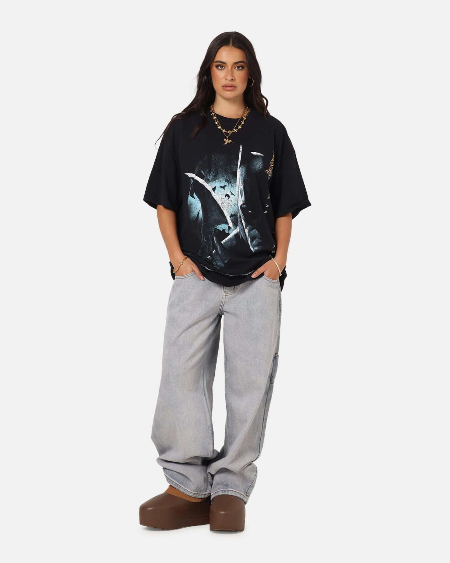 73 Studio X DC Batman Arkham Asylum Vintage T-Shirt Black Acidwash Flexible Ribbed Cuffs Soft and Light Wear