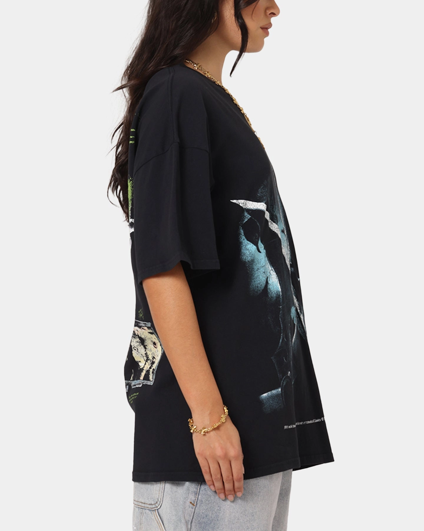 Effortless Fit Subtle Embroidery 73 Studio X DC Batman Arkham Asylum Vintage T-Shirt Black Acidwash