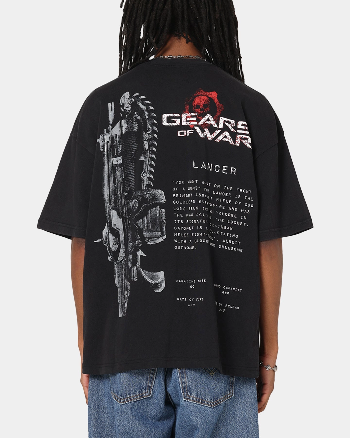 73 Studio X Gears Of War Lancer Vintage T-Shirt Black Acidwash Timeless Style