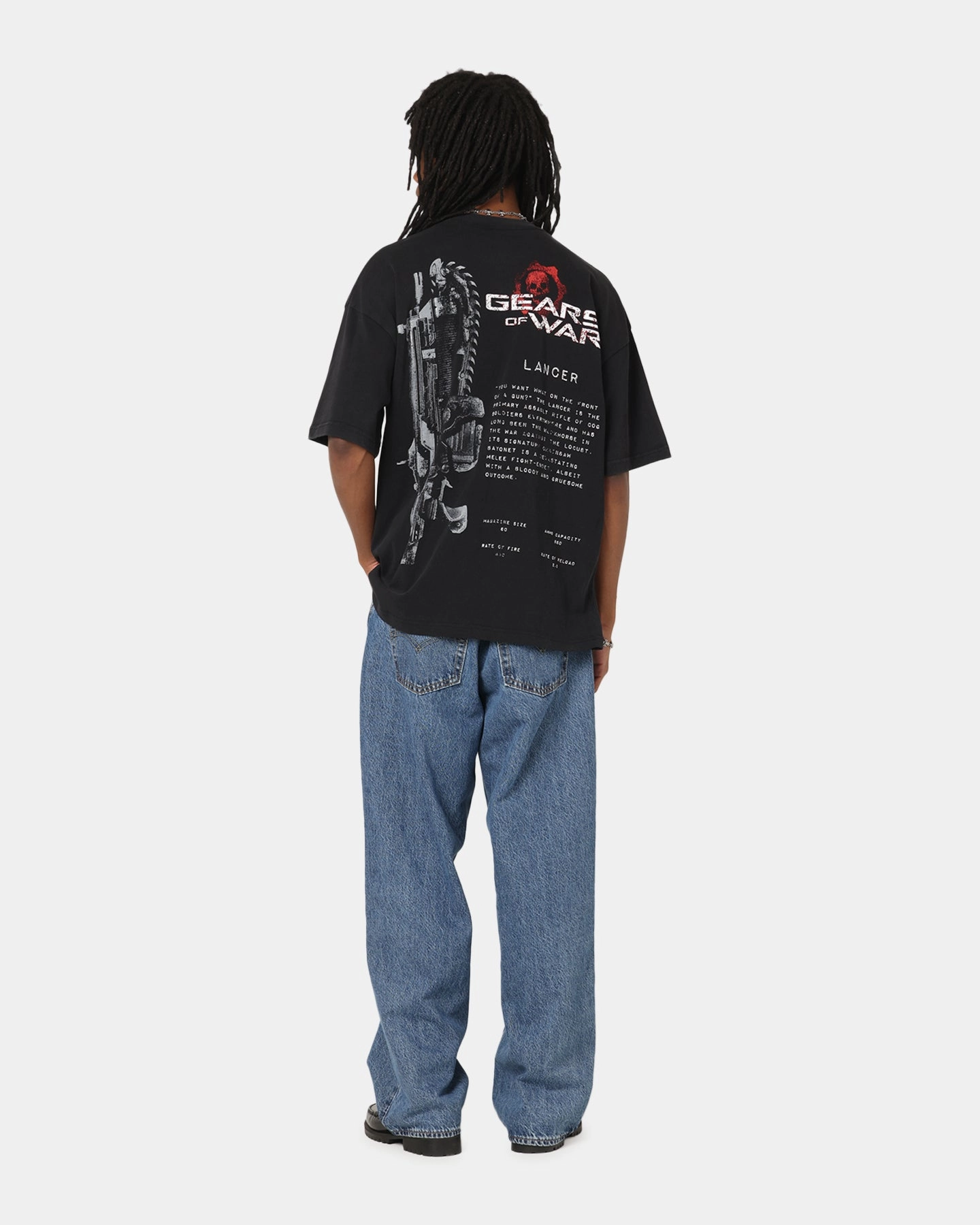 73 Studio X Gears Of War Lancer Vintage T-Shirt Black Acidwash Breathable Wearable