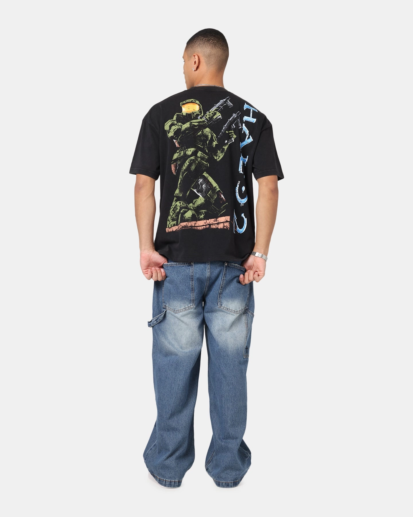 Effortless Wear 73 Studio X Halo Halo 2 Vintage T-Shirt Black Acidwash