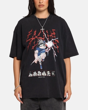 Multi Directional Stretch Urban Fashion Look 73 Studio X Naruto Sasuke Abandon Vintage T-Shirt Black Acidwash