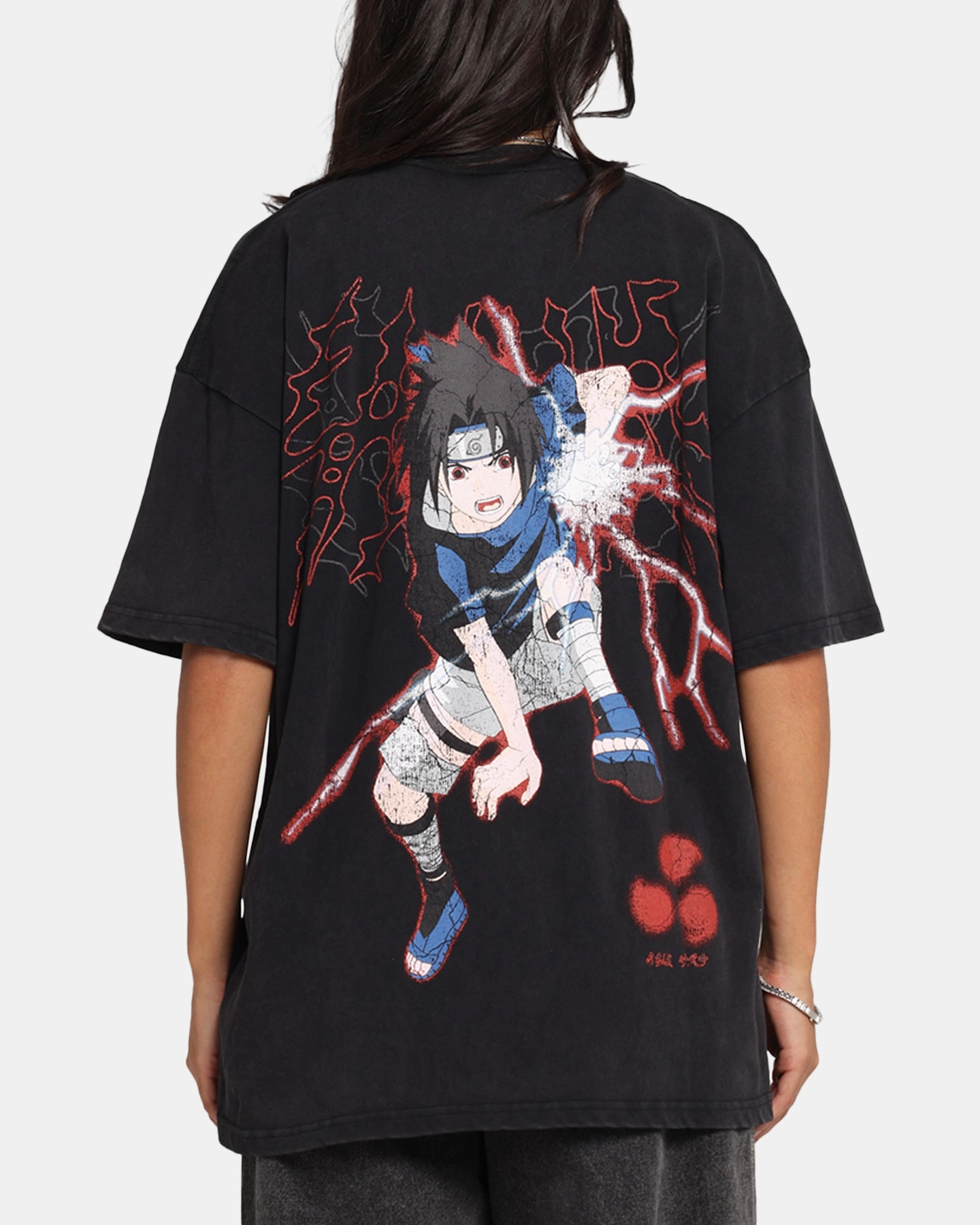73 Studio X Naruto Sasuke Abandon Vintage T-Shirt Black Acidwash Modern Layering High-End Quality