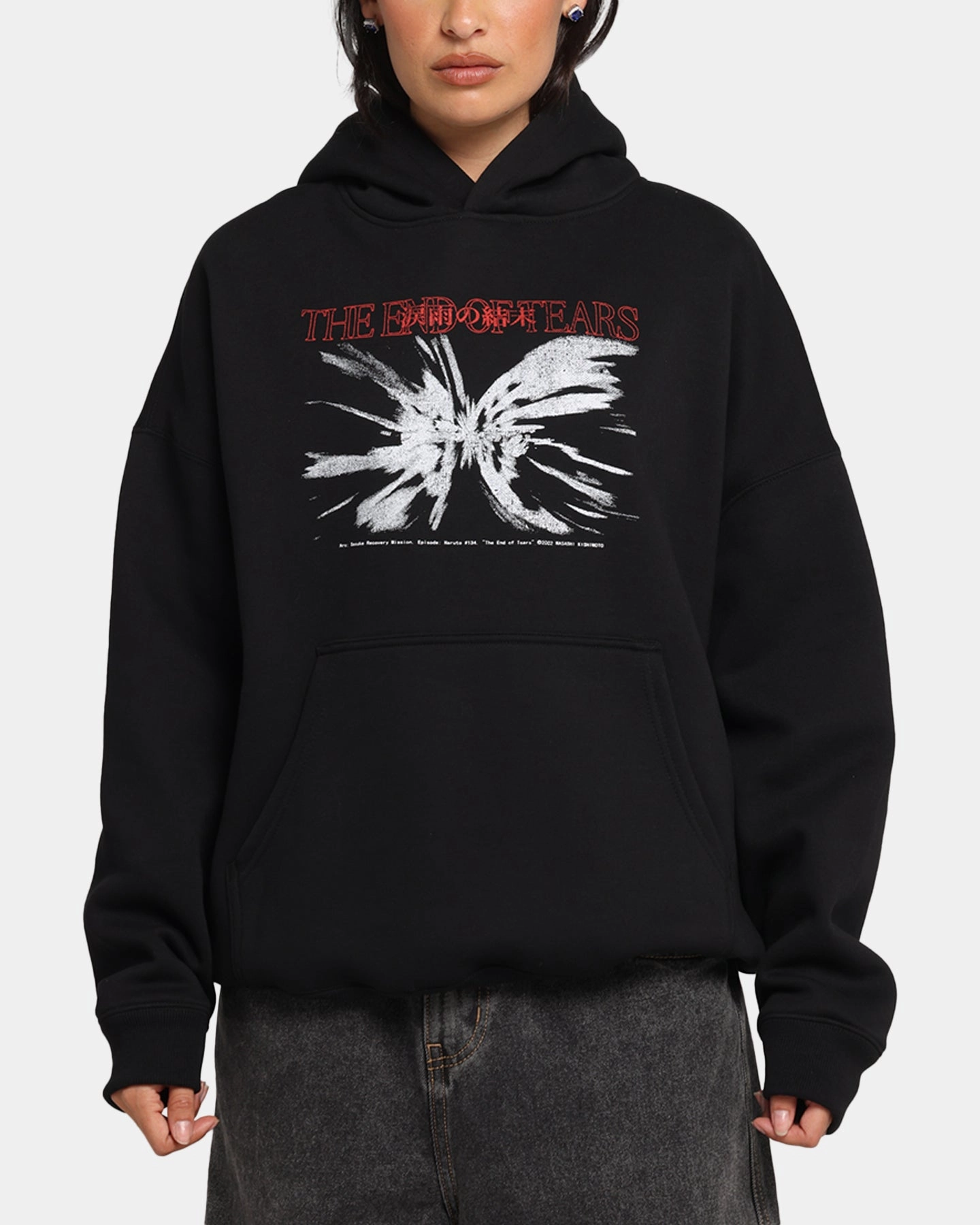 73 Studio X Naruto The End Of Tears Premium Hoodie Black City Sense Raglan Sleeve Construction
