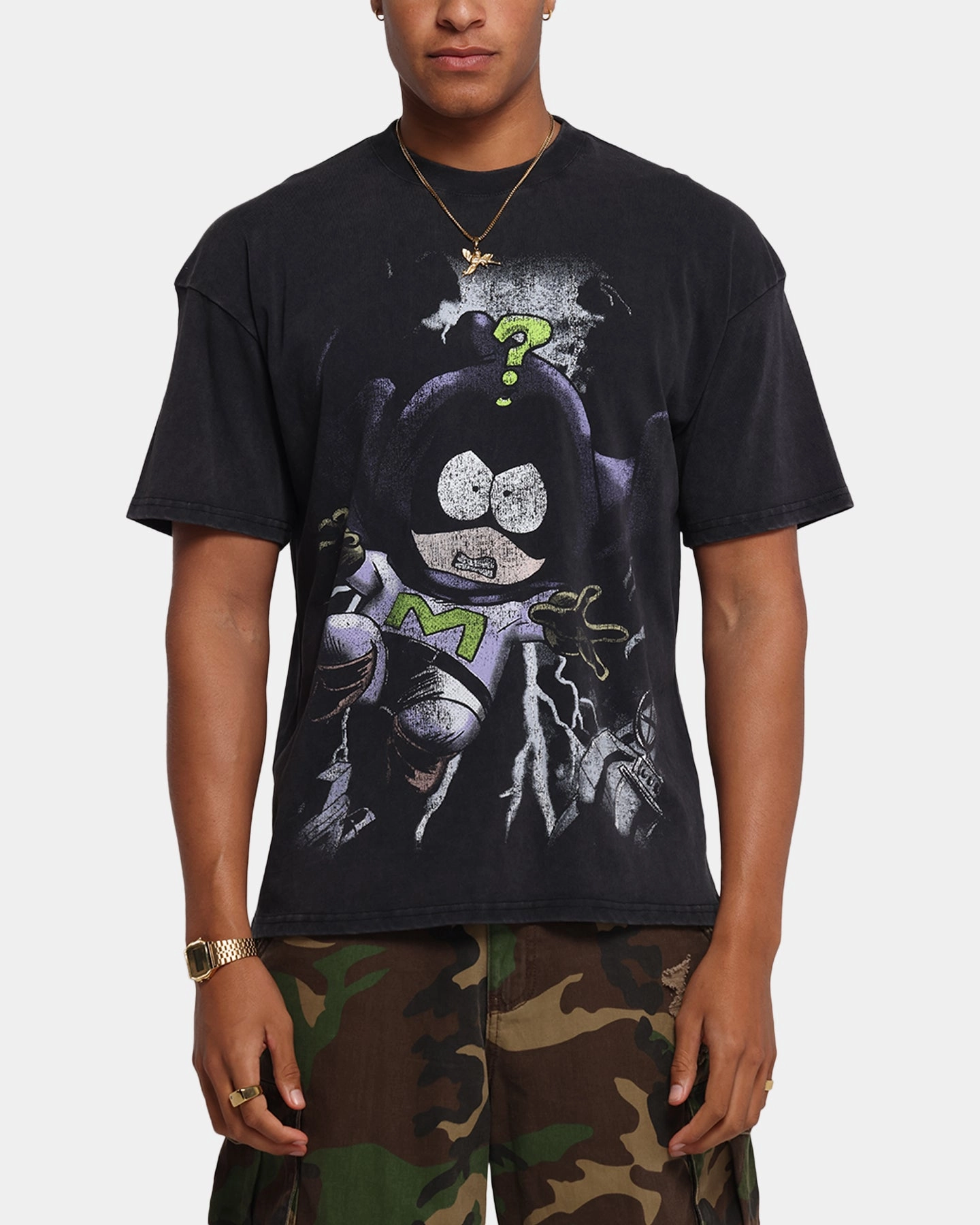 Cozy Wardrobe 73 Studio X South Park Mysterion Vintage T-Shirt Black Acidwash