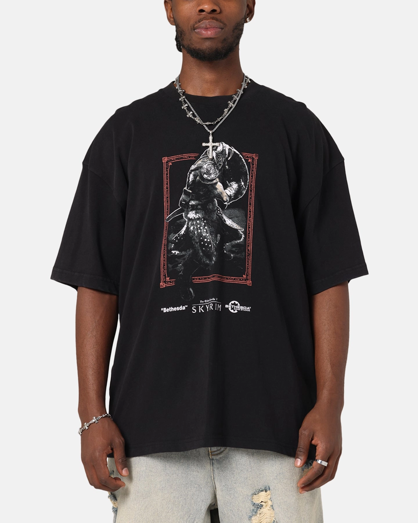 Anti Pilling Treatment 73 Studio X The Elder Scrolls V: Skyrim '11 Dragonborn Vintage T-Shirt Black Acidwash