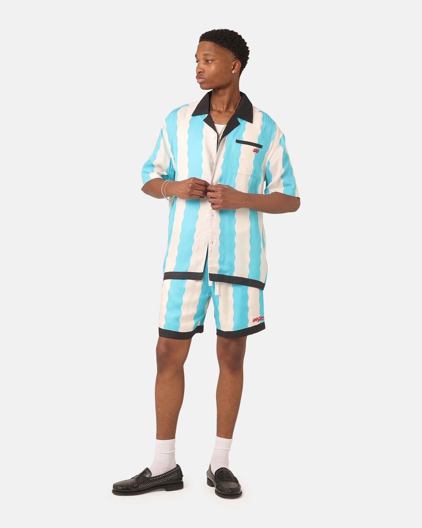 Water Resistant Finish 99 Cabana Bowling Shorts Light Blue/Off White