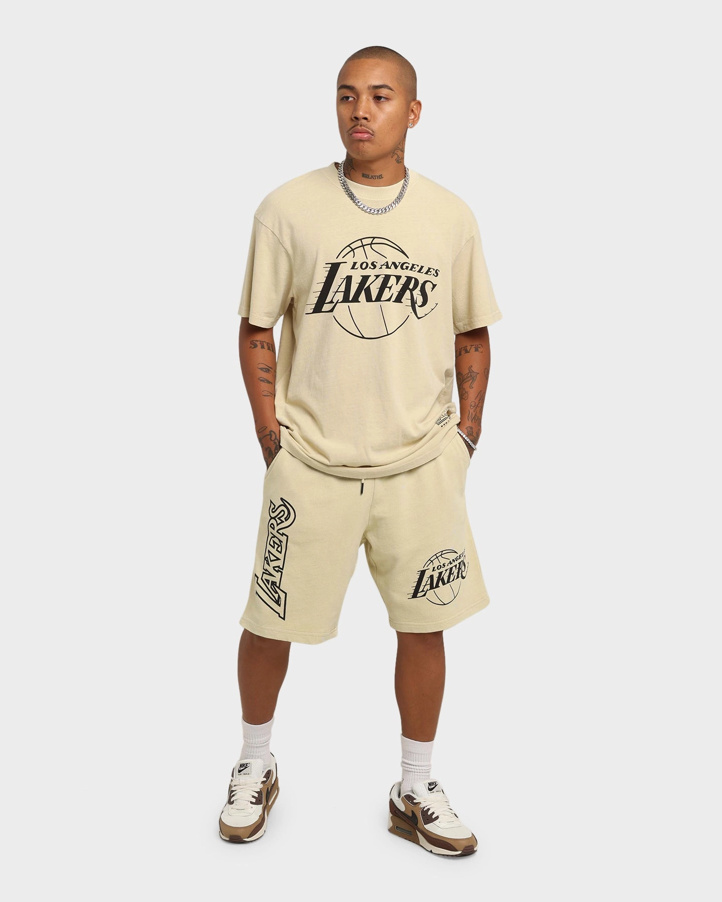 Glide On Waist System Mitchell & Ness Los Angeles Lakers Desert Sand Stencil Shorts Desert Sand