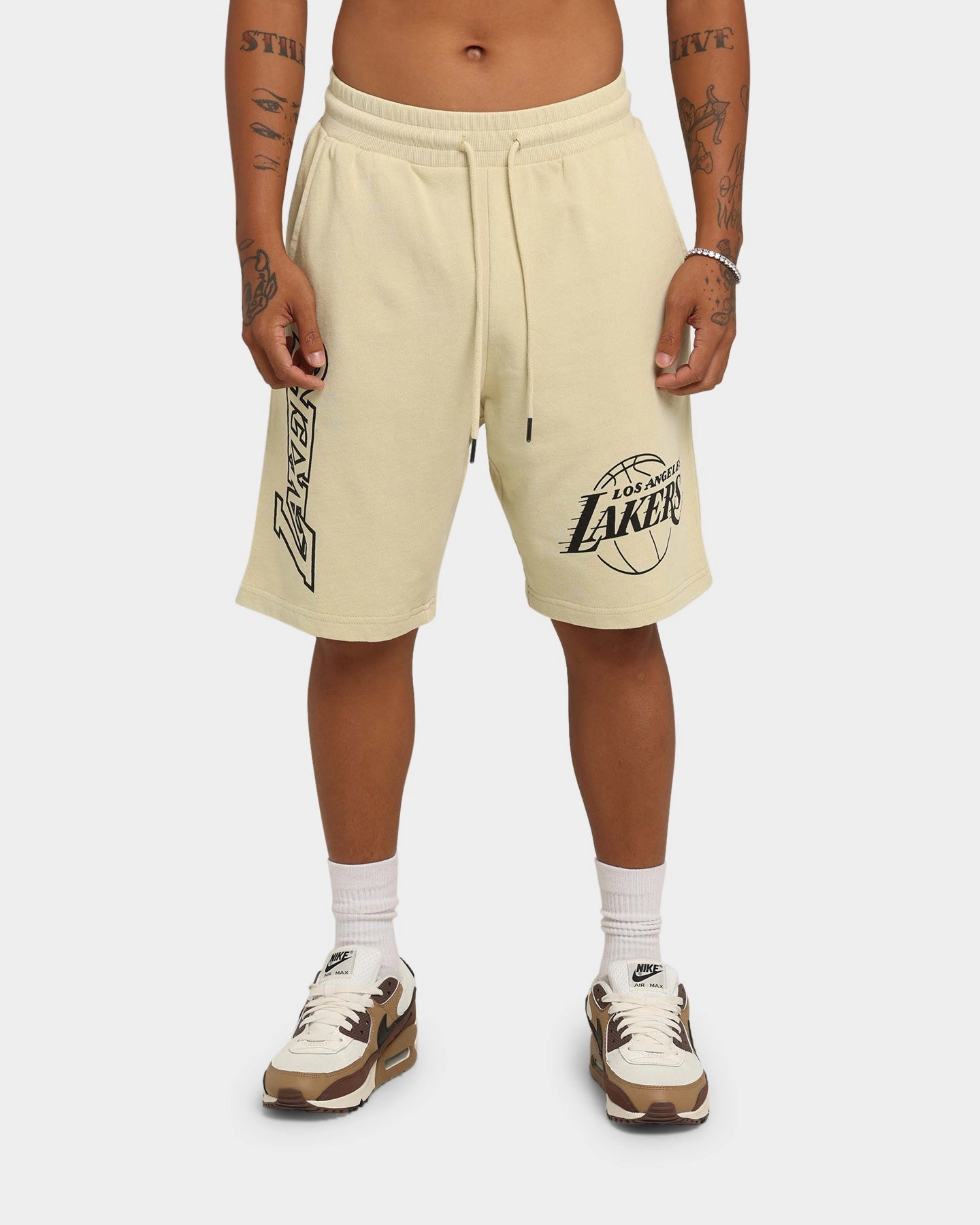 colorful Mitchell & Ness Los Angeles Lakers Desert Sand Stencil Shorts Desert Sand