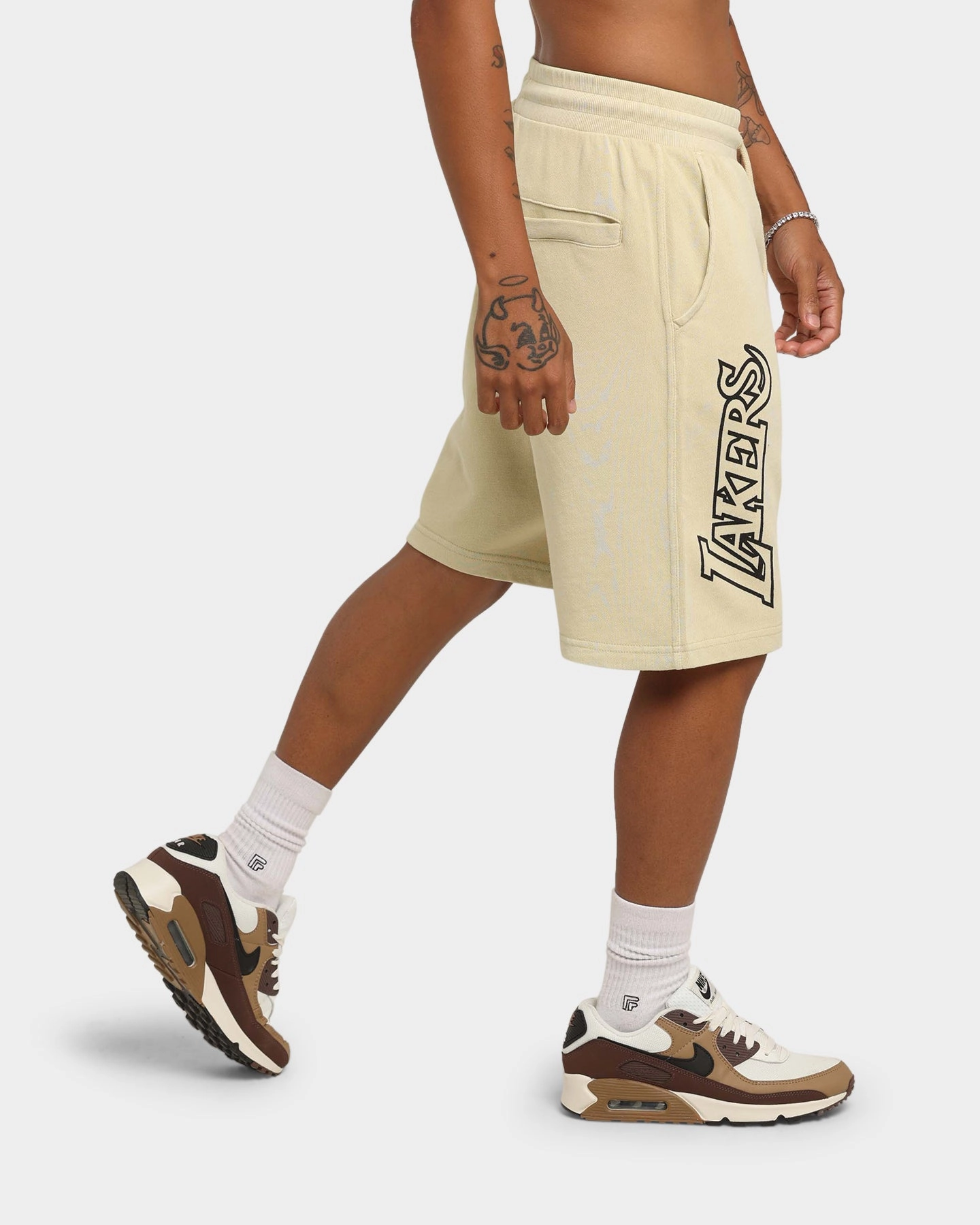 Recycled Polyester Blend Mitchell & Ness Los Angeles Lakers Desert Sand Stencil Shorts Desert Sand
