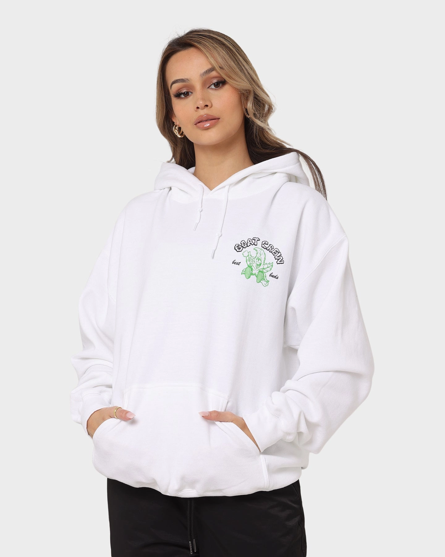Goat Crew Best Buds Hoodie White Water Repellent Finish Consent