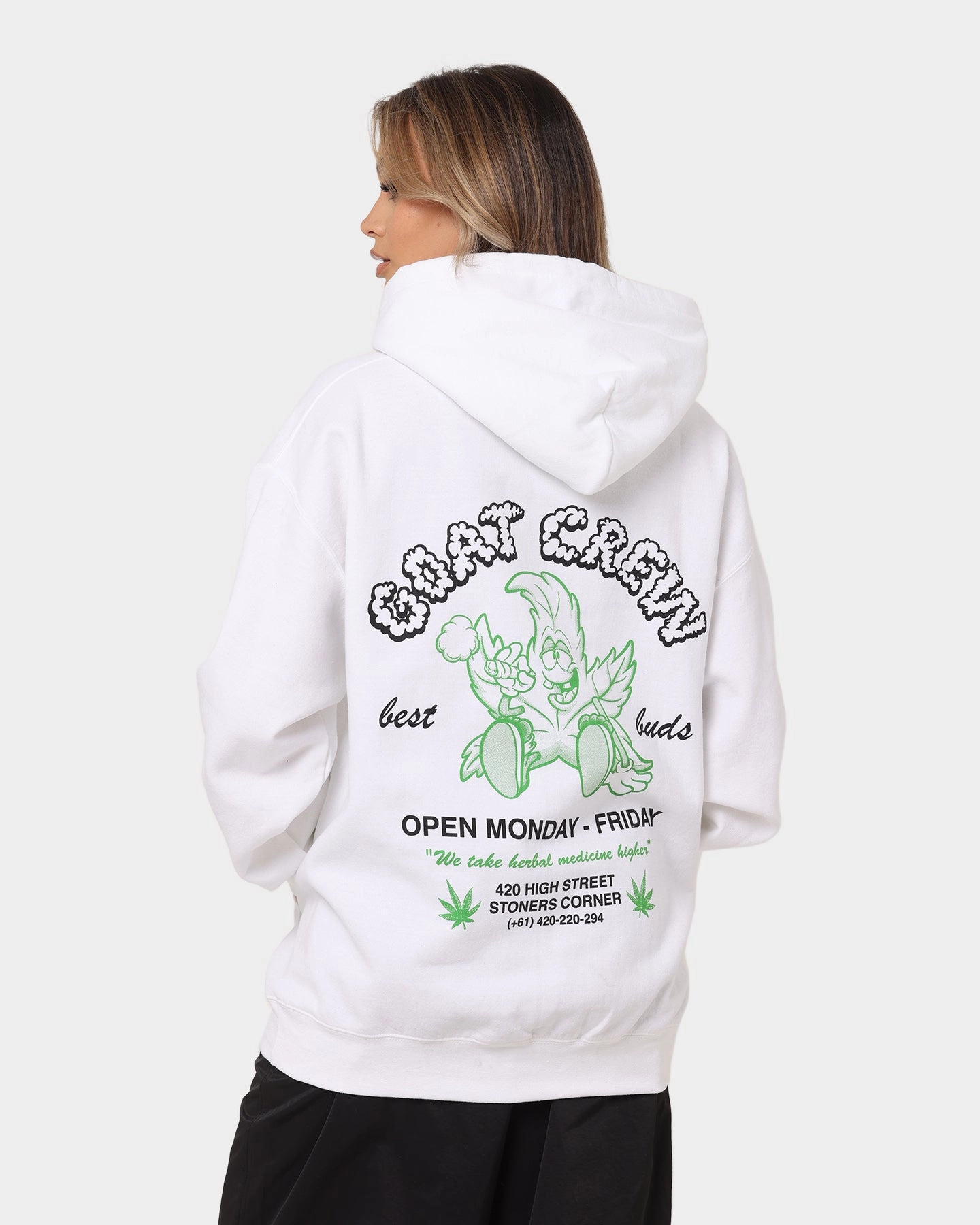 Goat Crew Best Buds Hoodie White Fade Resistant Lockdown Hood Toggle