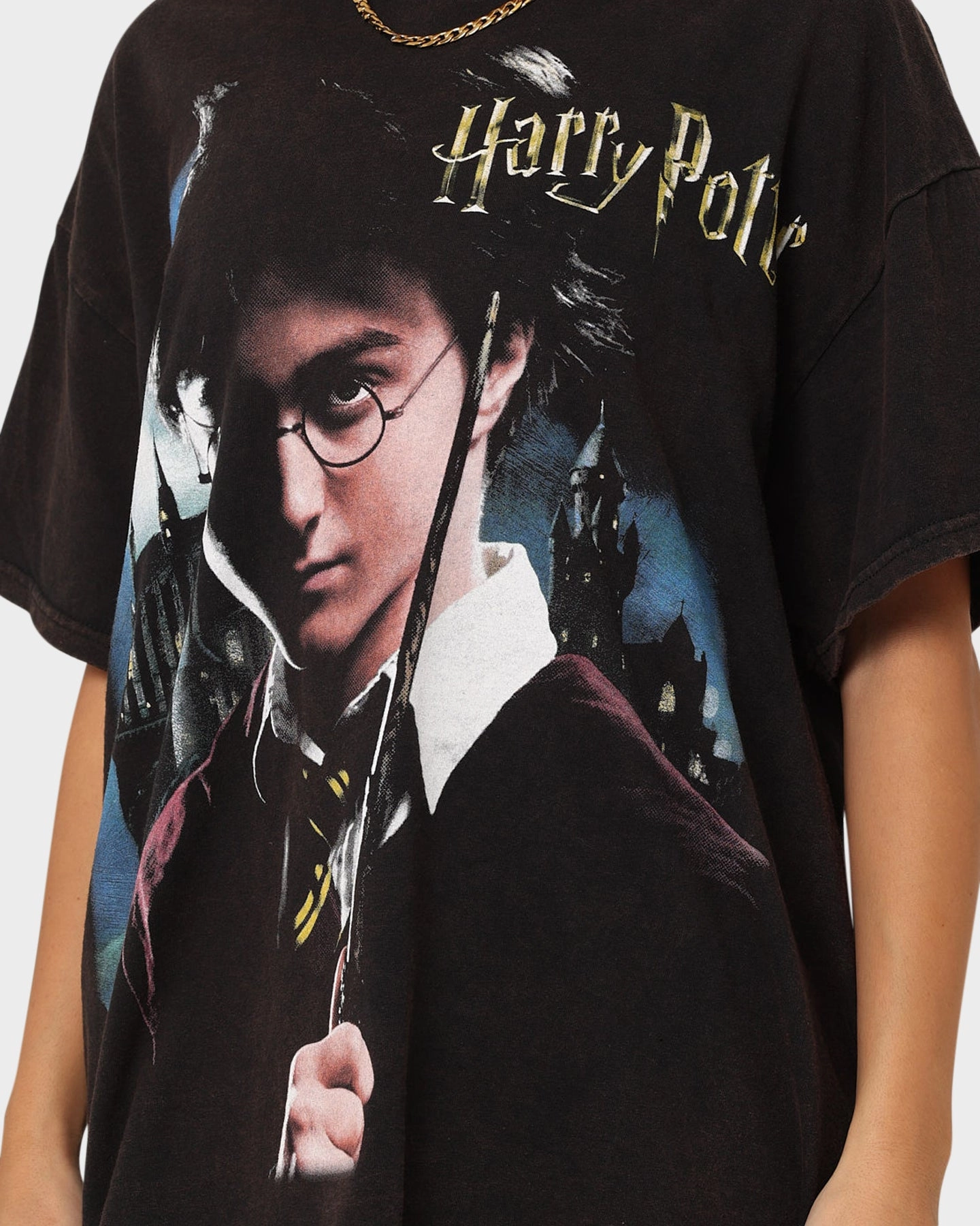 American Thrift X Harry Potter Potter Vintage T-Shirt Black Wash Versatile Wear Fresh Look