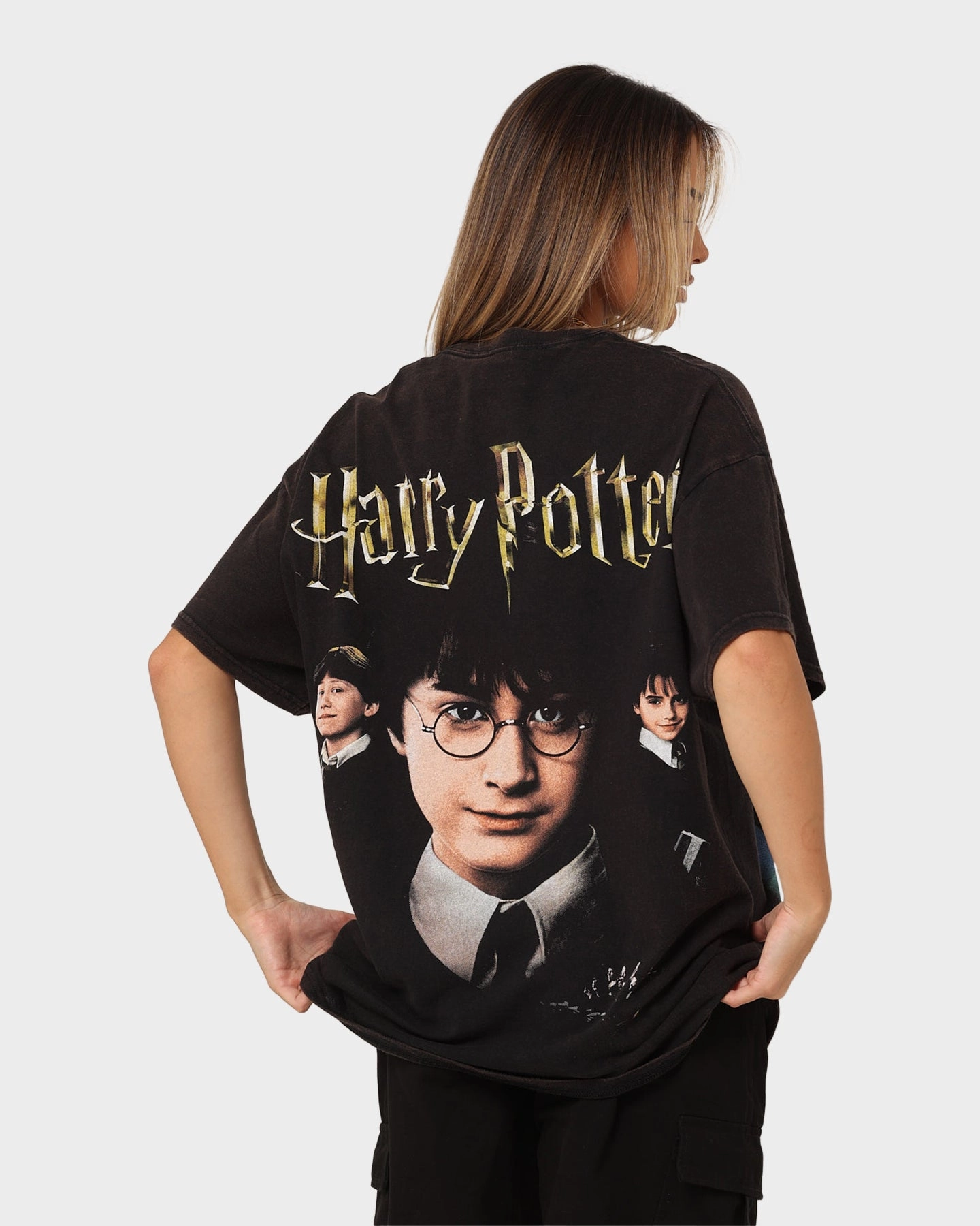 RibbedNeckBanding Light Layer American Thrift X Harry Potter Potter Vintage T-Shirt Black Wash