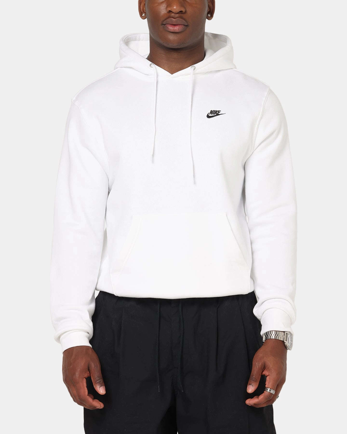 Instant Sellout Nike Club Pullover Fleece Hoodie White/White/Black