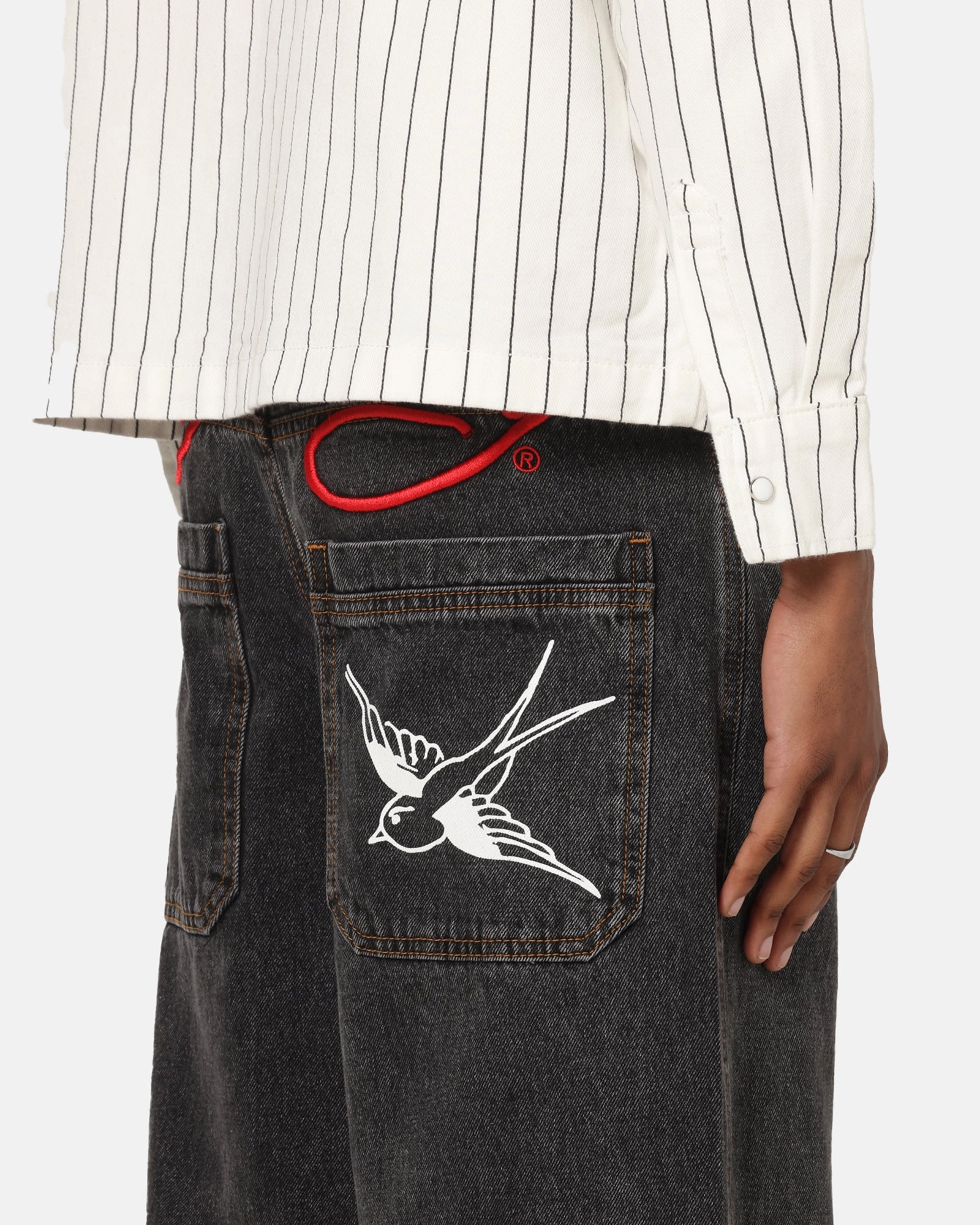 Stretch Fit Ed Hardy Wide Leg Jeans Black