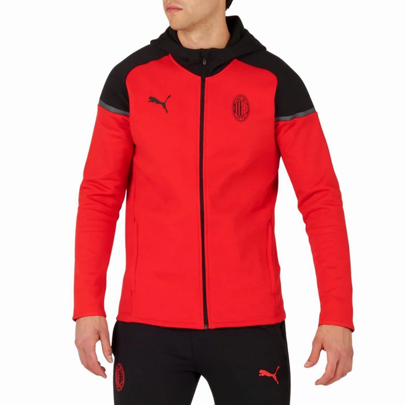 hockey Performance Clothing AC Milan Casual hooded presentation tracksuit 2023/24 red/black - Puma